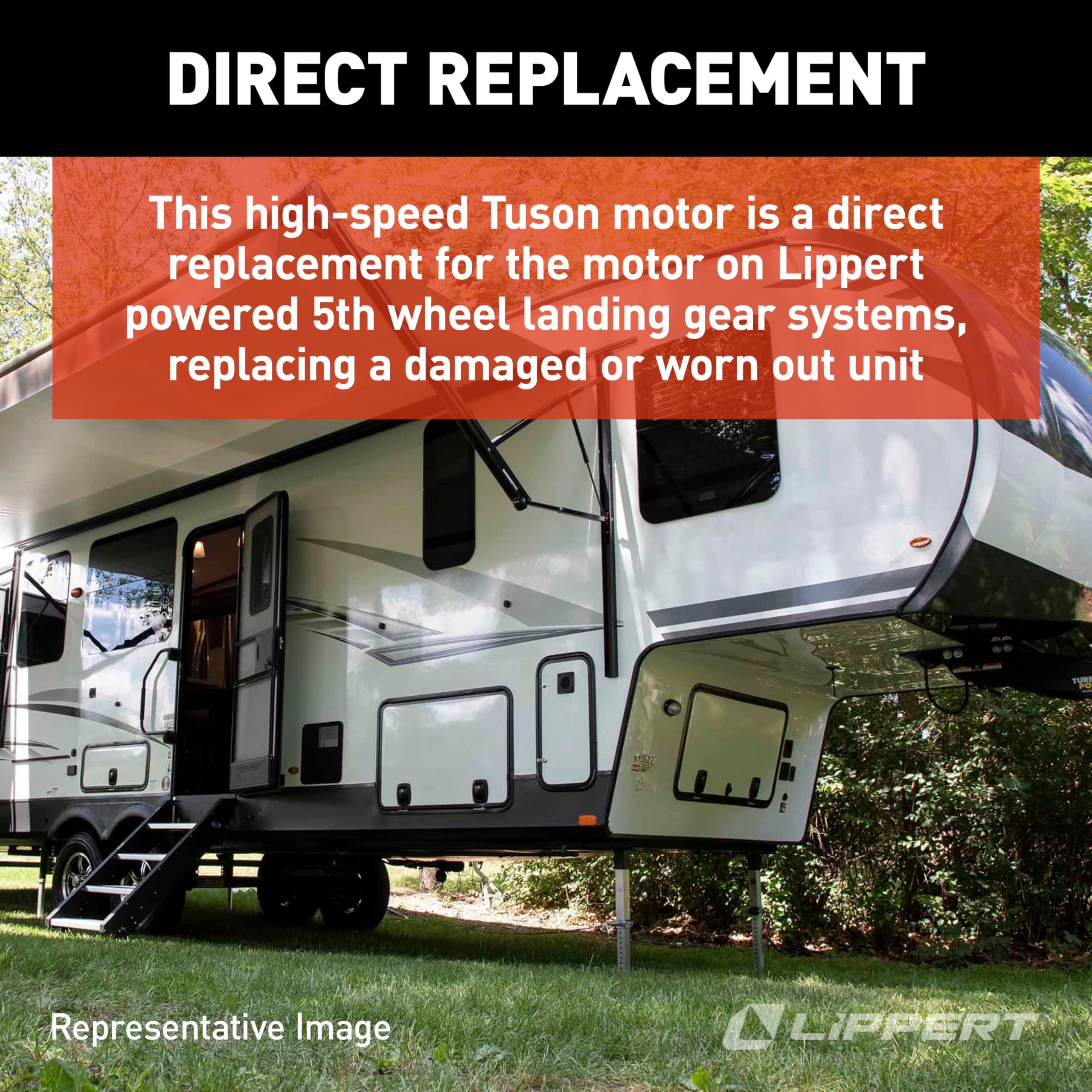 Lippert High-Speed Tuson Electric 5th Wheel Landing Gear Motor Replacement, 5,000 lbs. Extend & Retract Legs, Easy Installation, No Assembly Required - 141893