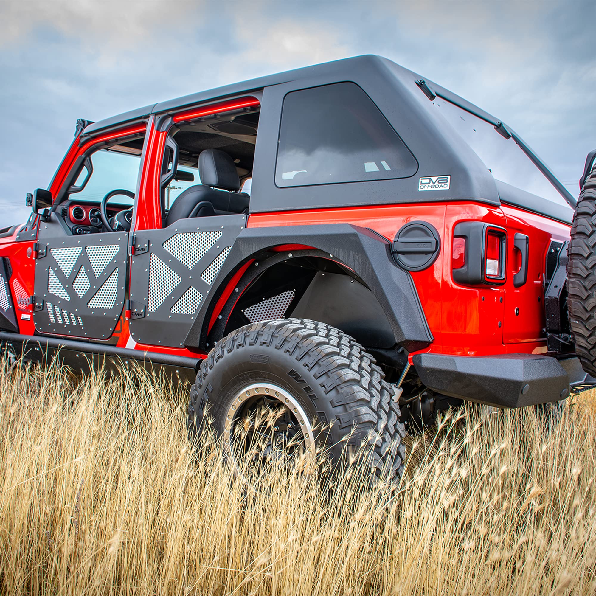 Inner Fender Set DV8 Offroad for 2018-2023 Wrangler JL & JT | Rear Wheel Well Liners | Aluminum Construction | Vented Air Panels | Frame Protection | Anodized Finish | INFEND-03RB
