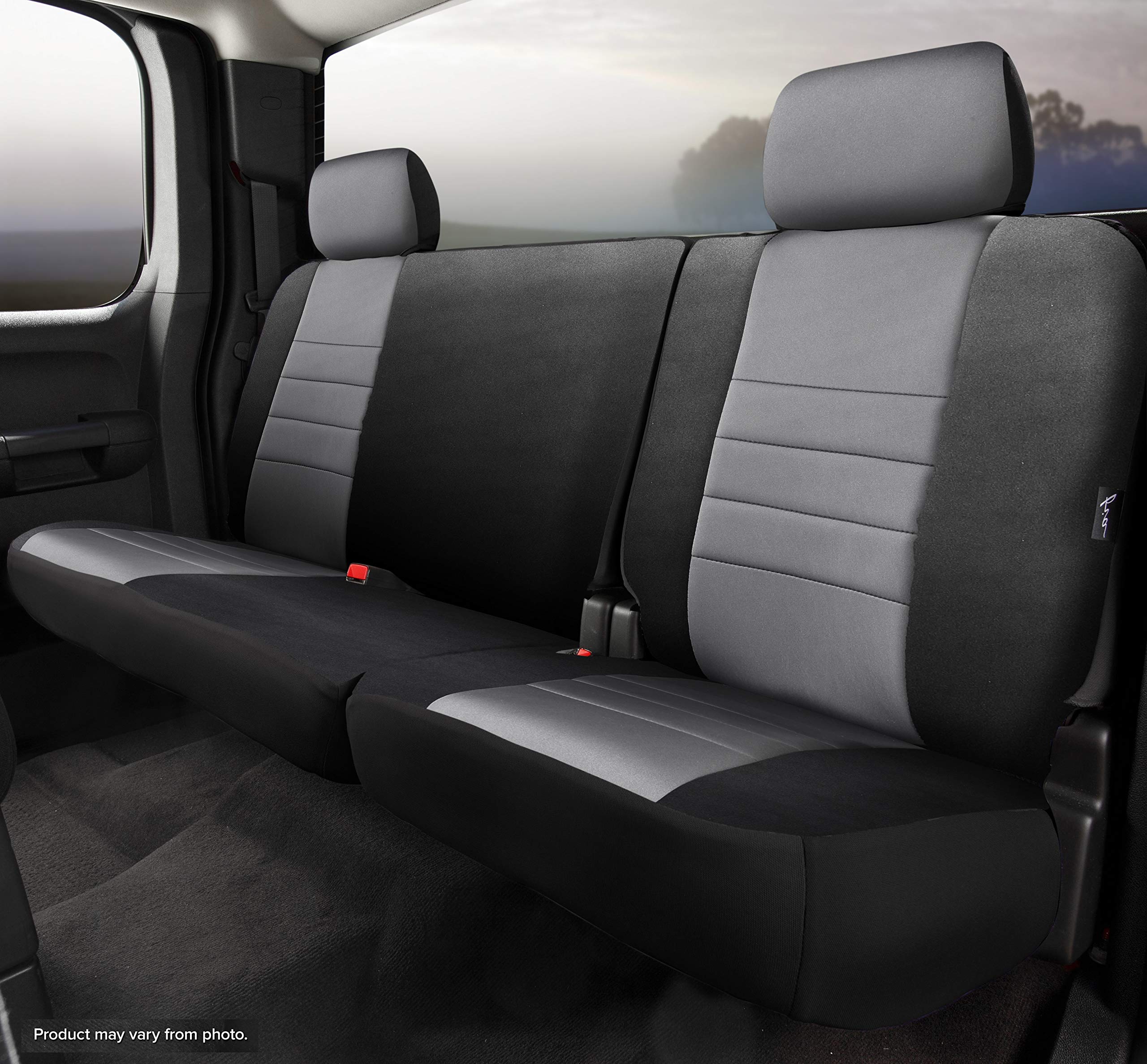 Gray Fia NP92-76 Custom Fit Rear Seat Cover Split Seat 40/60 - Neoprene (Black w/Gray Center Panel)