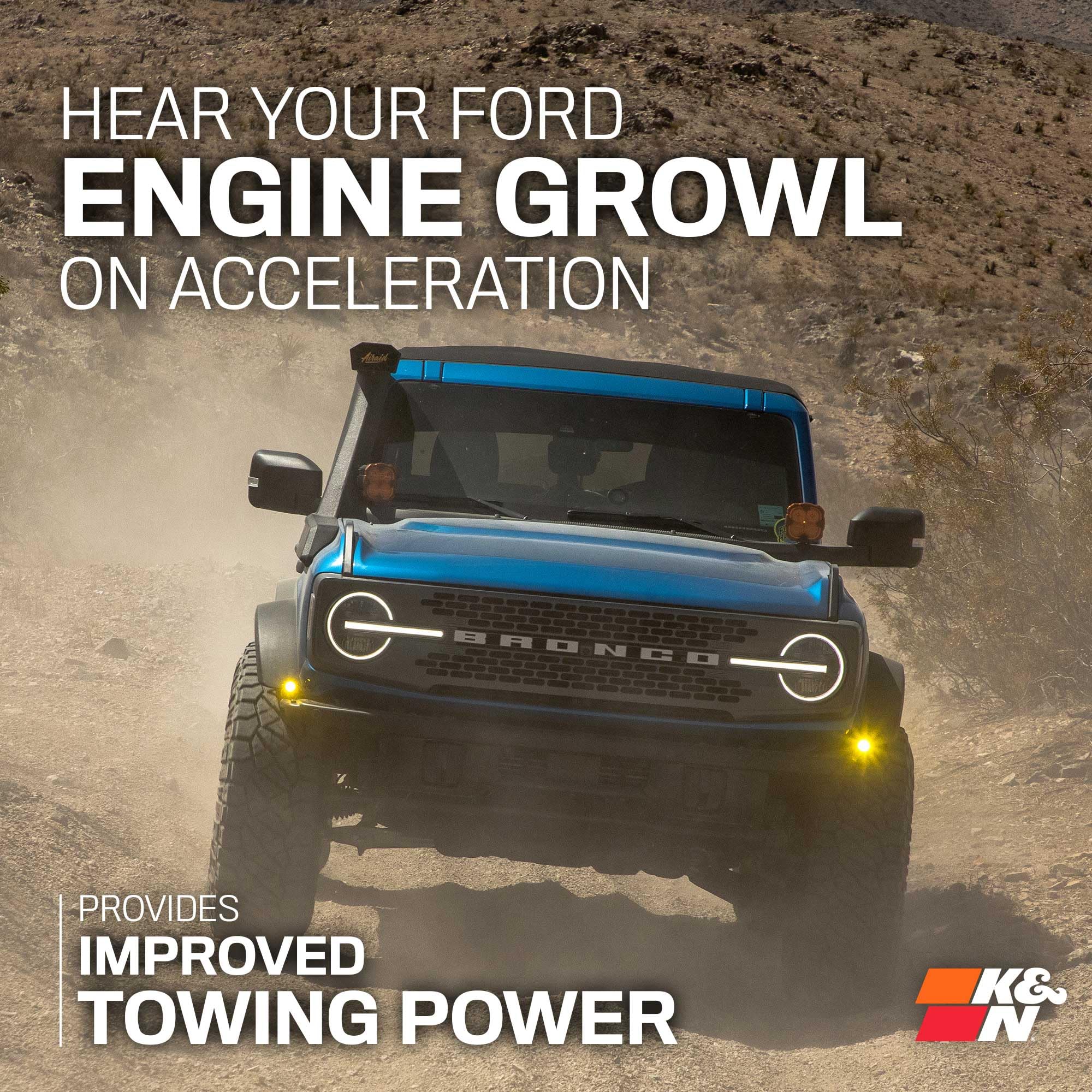 Cold Air Intake System K&N: High-Flow Air Filter, Increase Performance & Towing: Compatible with 2021-2024 FORD: Bronco, 63-2619