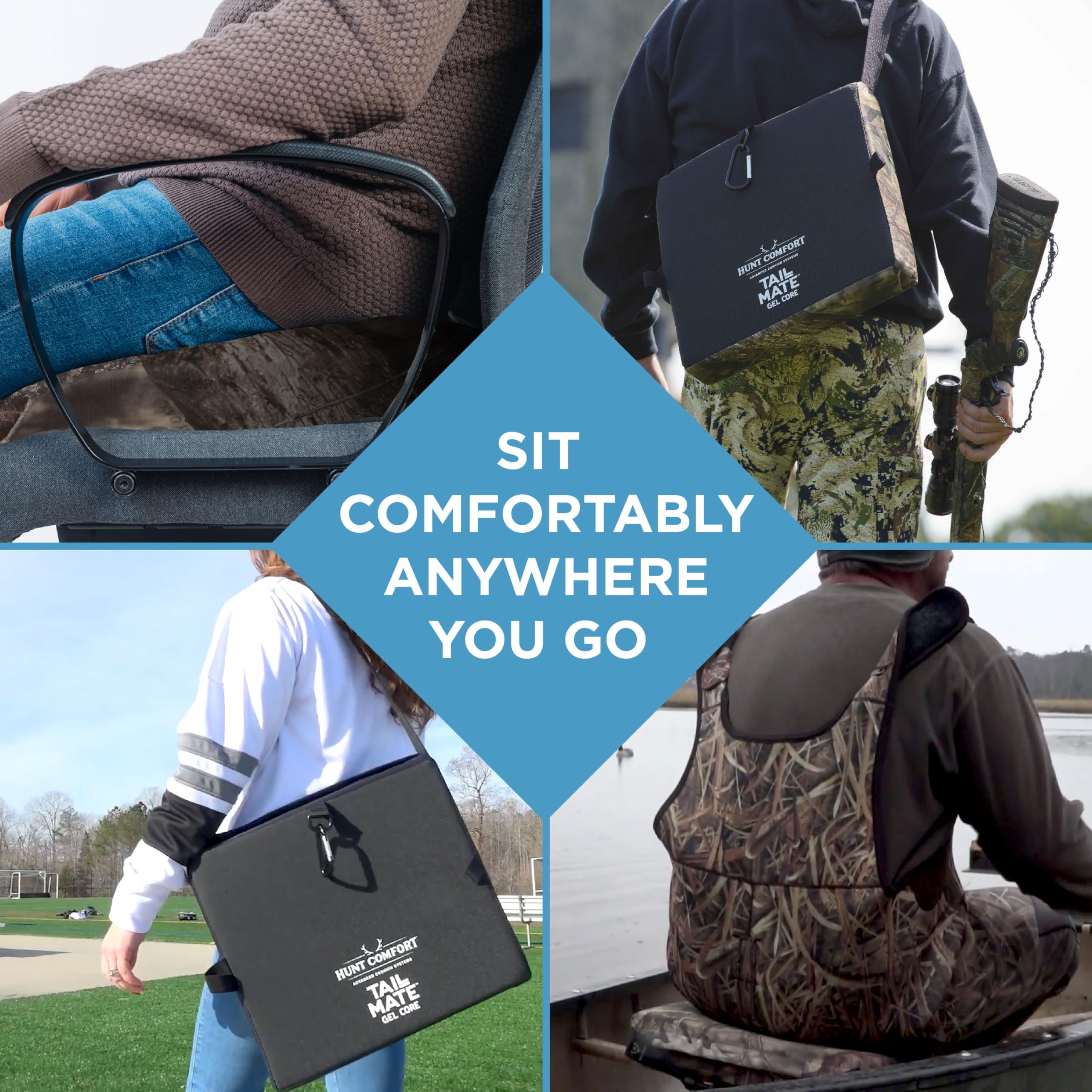 GelCore Tail Mate Premium Seat Cushion with Memory Foam for Stadium Seats, Office, Home, Car, Hunting, Travel, and More, Mossy Oak
