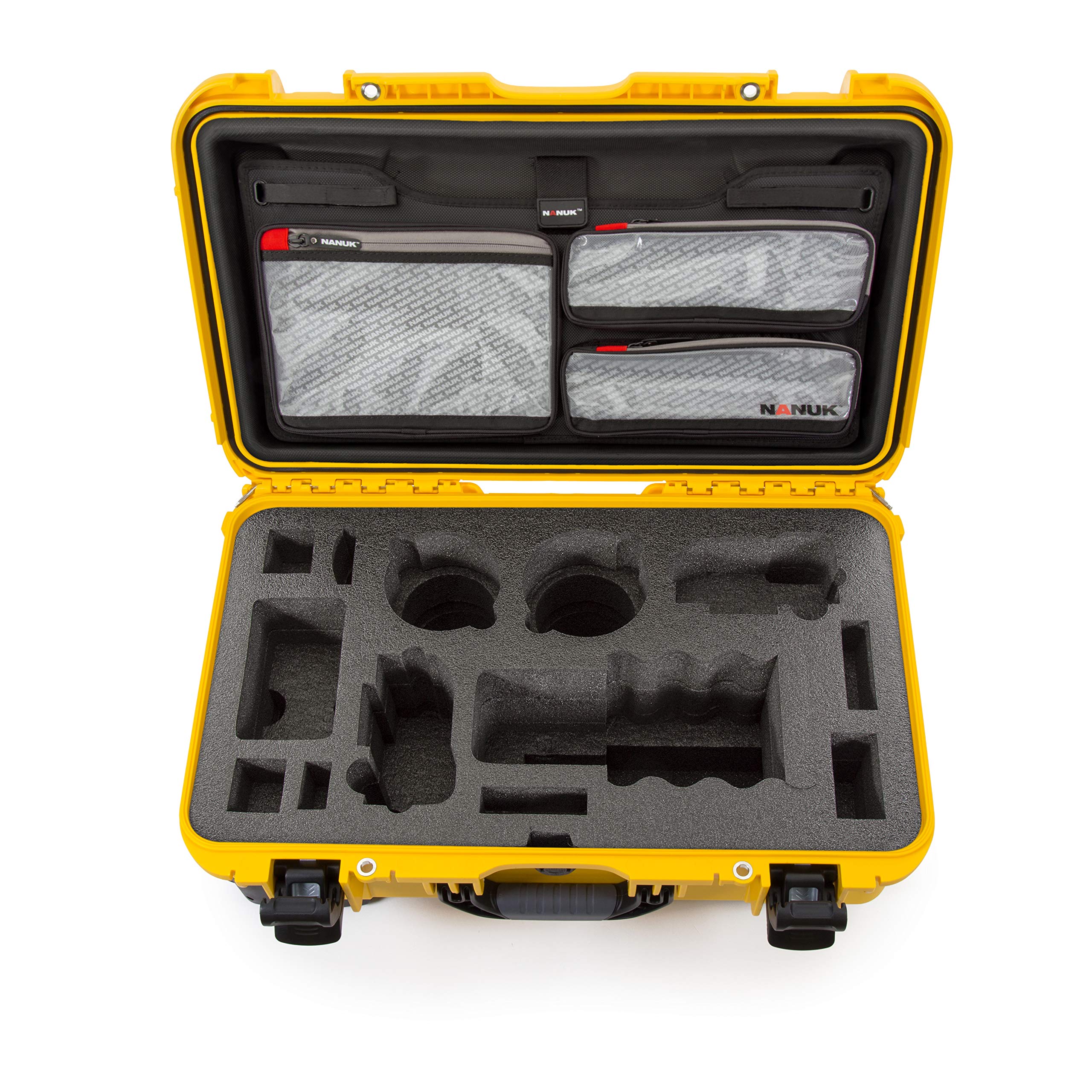 Waterproof Nanuk 935 Carry-On Hard Case with Lid Organizer for Sony a7R Size Camera w/Wheels - Yellow
