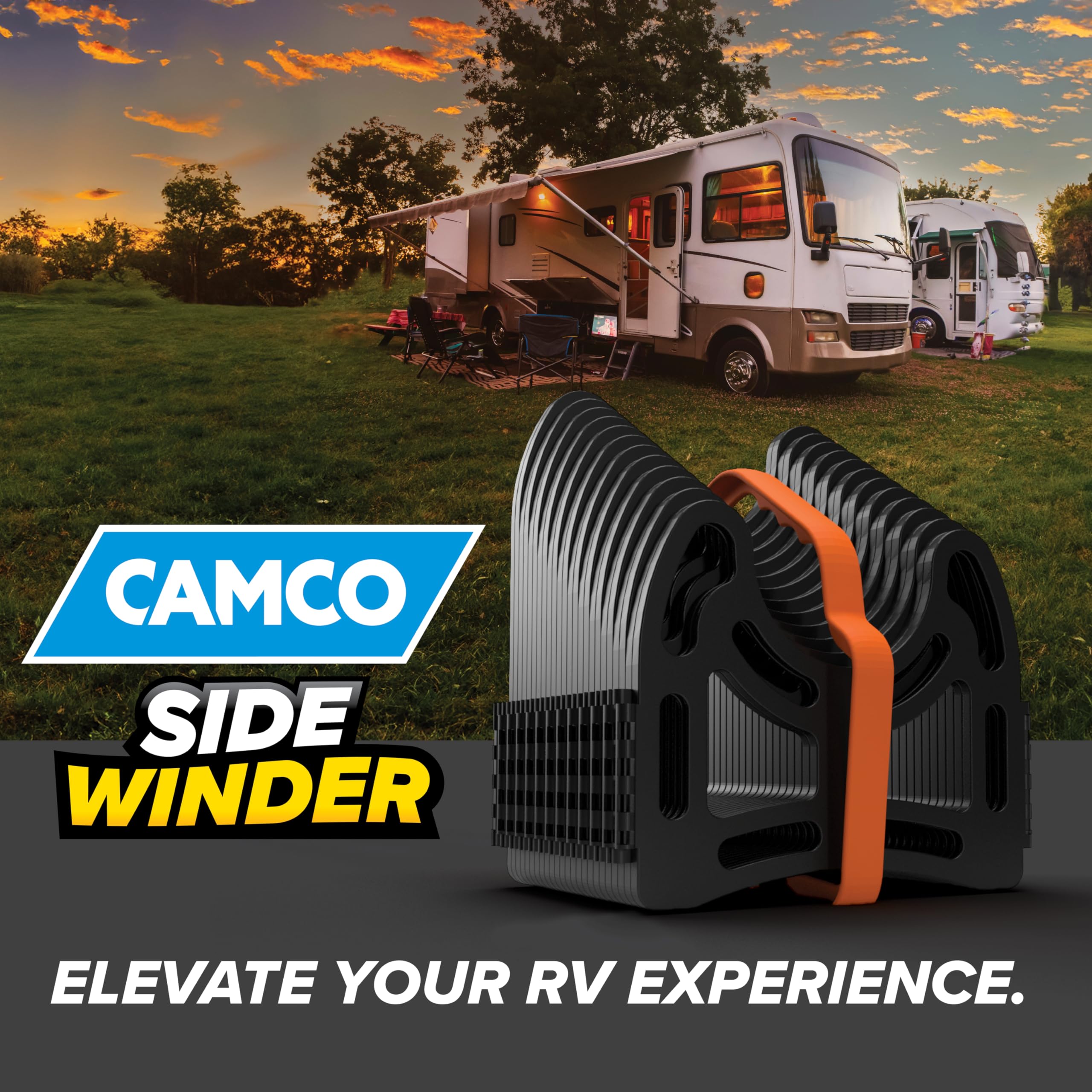 Camco RV Sidewinder Sewer Support Made from Sturdy Lightweight Plastic Curve Around Obstacles and Won't Creep Closed 15 Feet Black (43041)