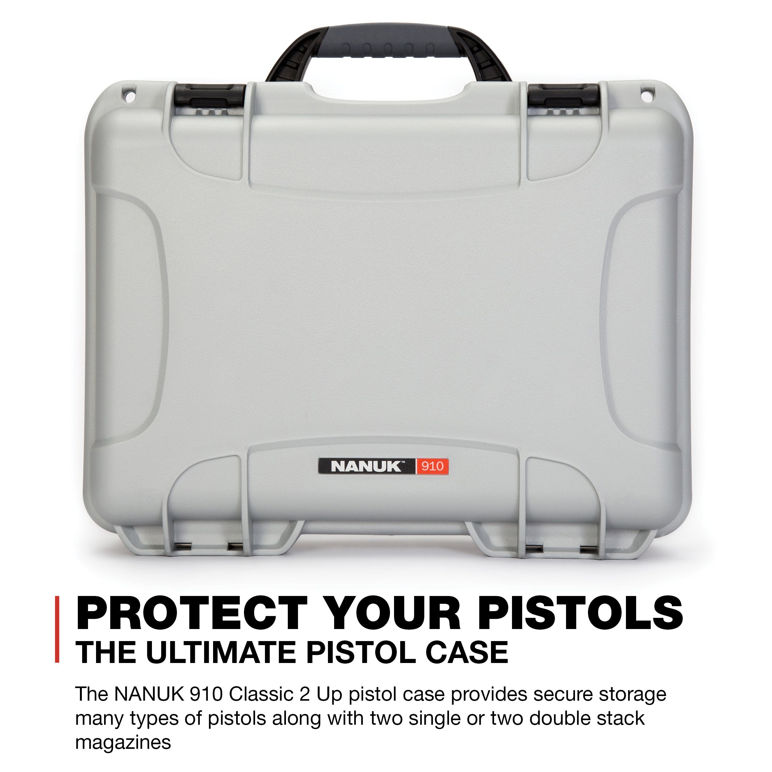 2UP Nanuk 910 Waterproof Classic Pistol Hard Case - Silver