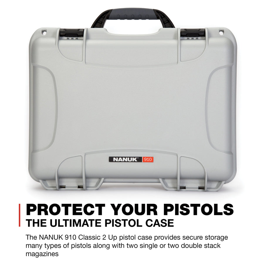 2UP Nanuk 910 Waterproof Classic Pistol Hard Case - Silver