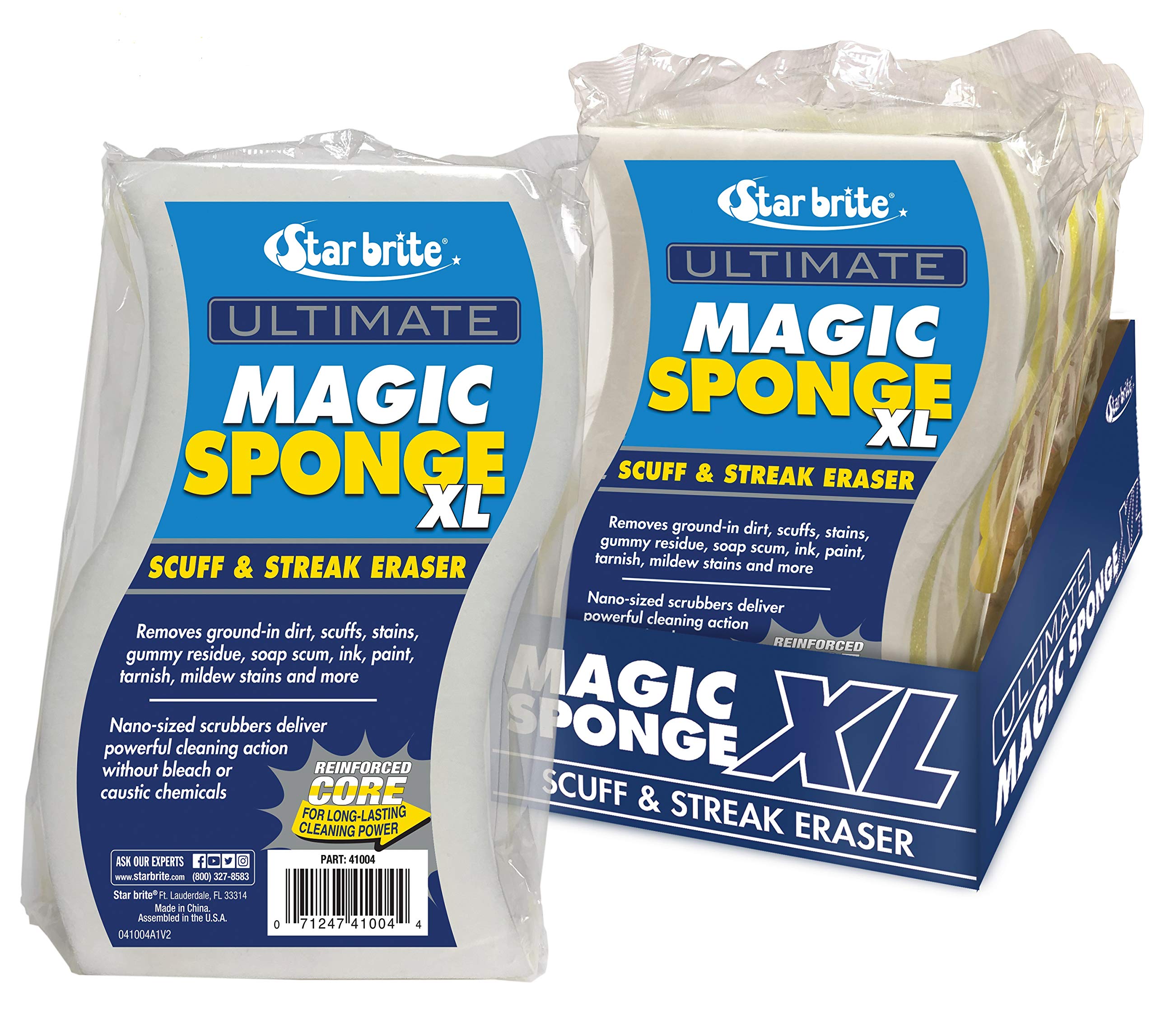 XL Magic Sponge STAR BRITE - 8 Pack - Extra Large, Long Lasting, Premium Melamine Boat Scuff Eraser - Multi-Purpose Scrubber - Bathroom, Kitchen, Floor, Bathtub, Toilet, Baseboard, Wall Cleaner