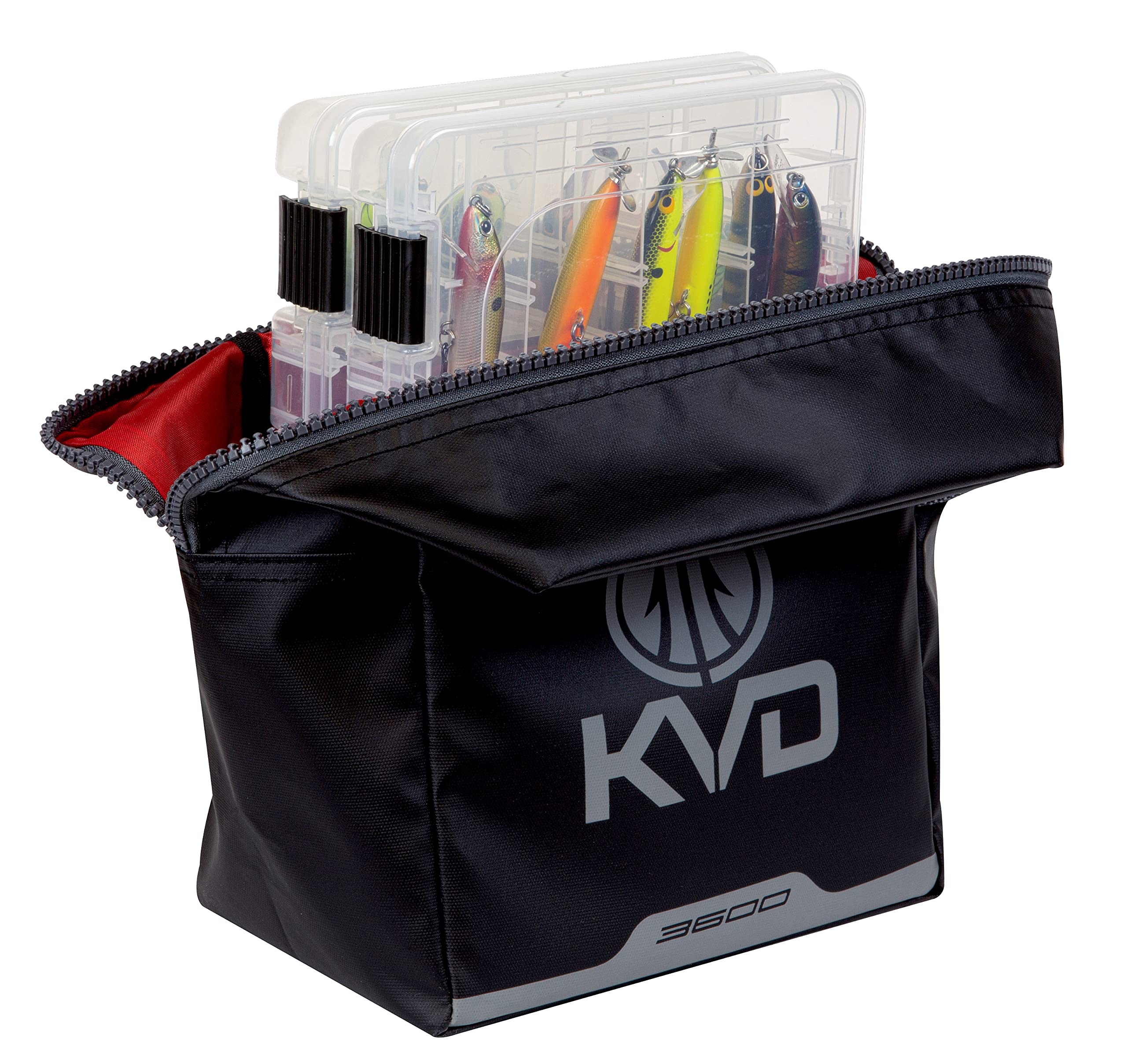 Plano Speedbag KVD Wormfile Signature Series 3600, Black TPE Coated Fabric with Red Interior and Accents, Premium Soft Fishing Bag, Tackle Storage for Baits & Lures