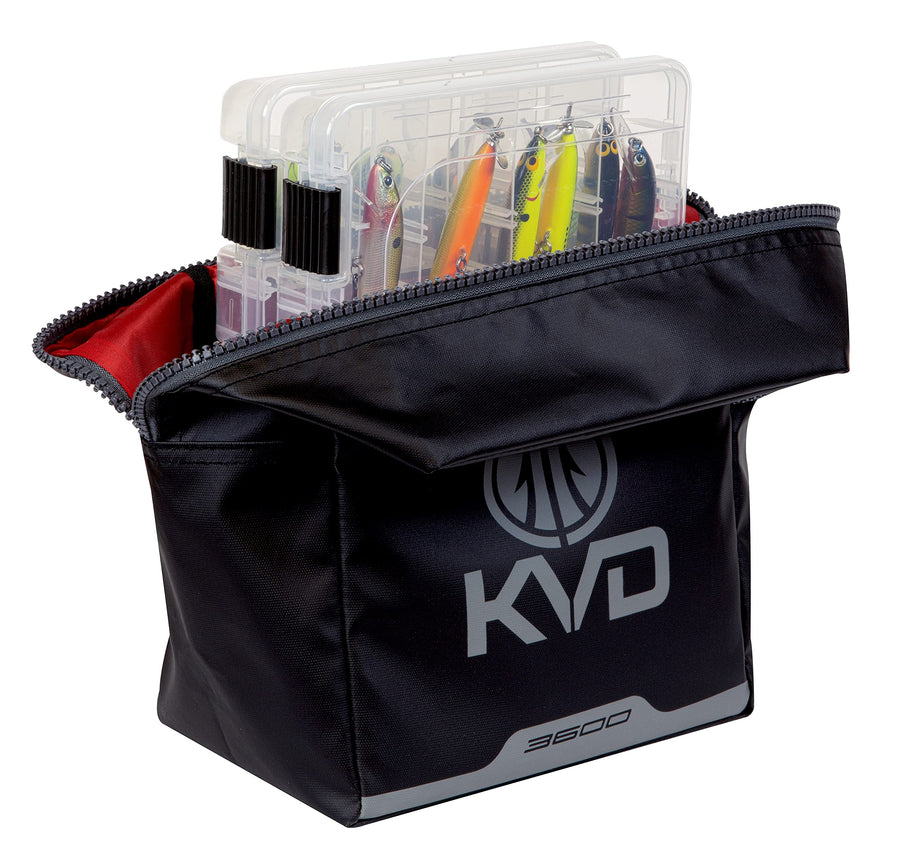 Plano Speedbag KVD Wormfile Signature Series 3600, Black TPE Coated Fabric with Red Interior and Accents, Premium Soft Fishing Bag, Tackle Storage for Baits & Lures