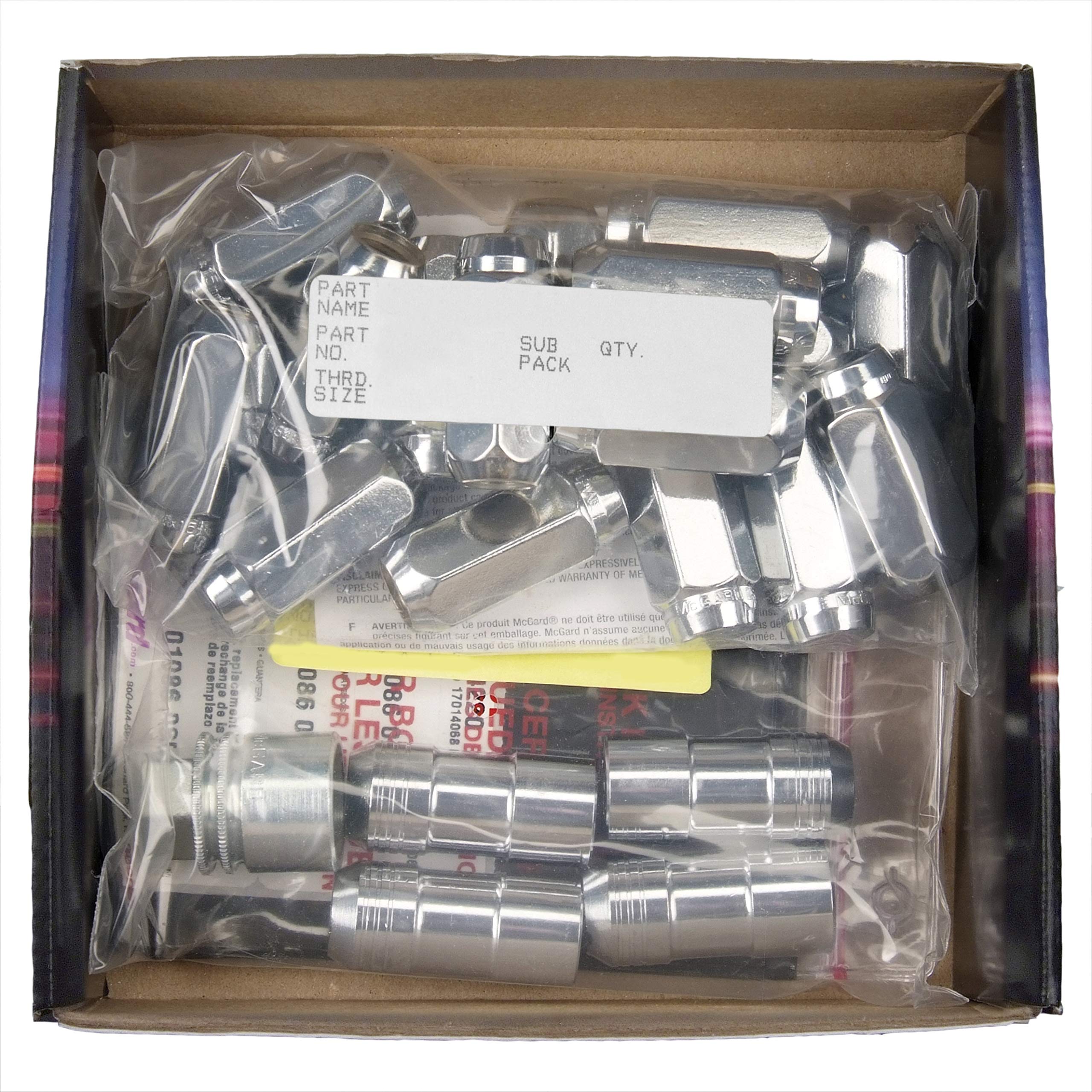 Chrome Cone Seat McGard Wheel Installation Kit (M14 x 2.0 Thread Size) - for 6 Lug Wheels, 20 Lug Nuts / 4 Locks / 1 Key / 1 Storage Pouch