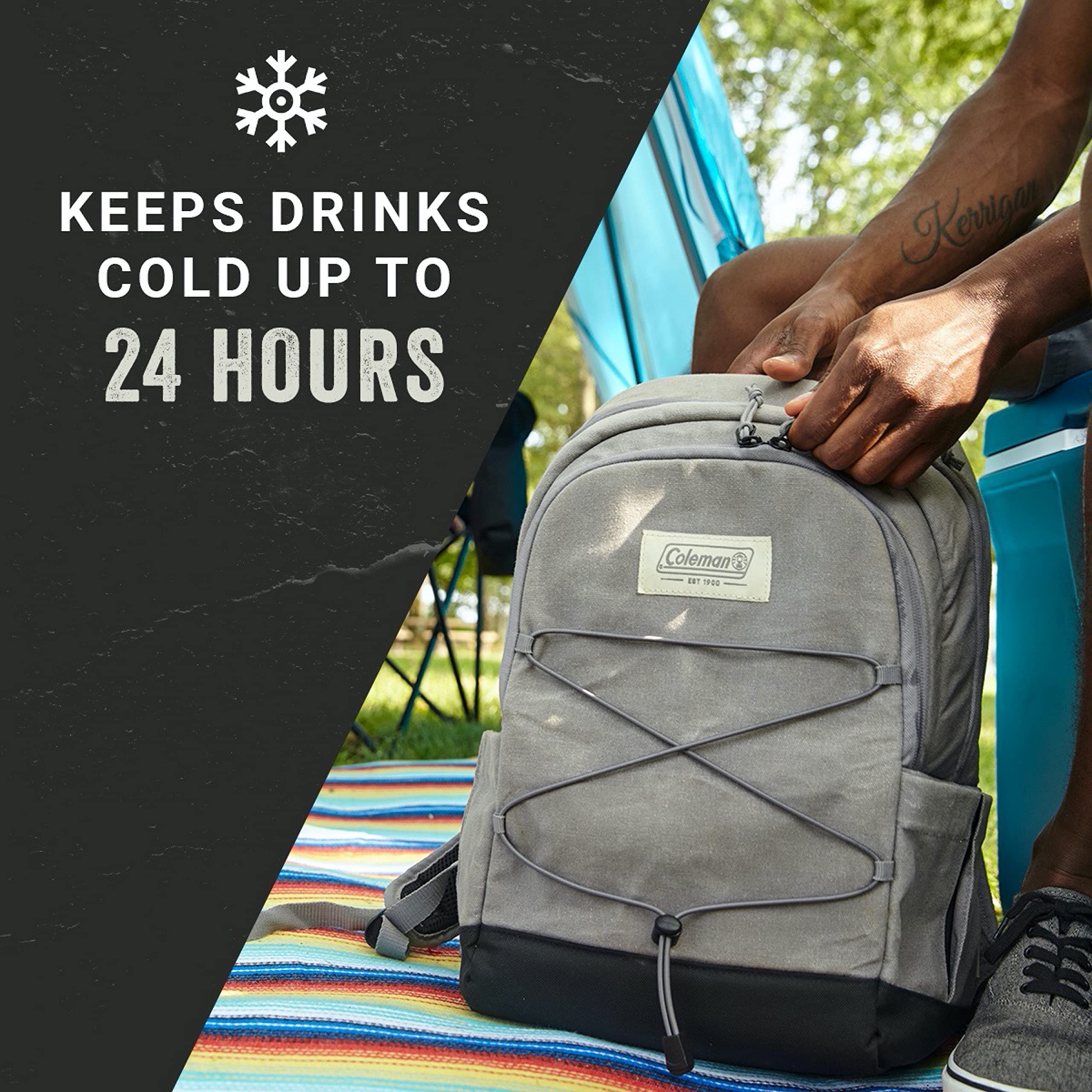 Backroads Coleman 30-Can Soft Cooler Backpack, Leak-Proof Portable Insulated Backpack Cooler, Keeps Contents Cold up to 24Hrs, Built-in Bottle Opener