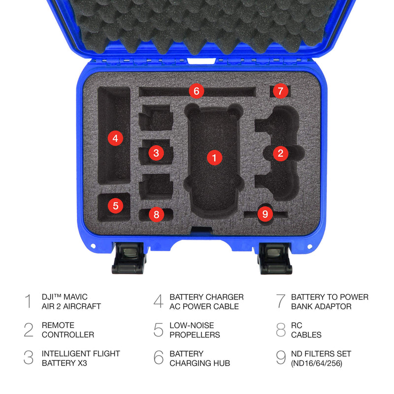 Waterproof Nanuk 915 Hard Case with Foam Insert for DJI Mavic Air 2 - Blue