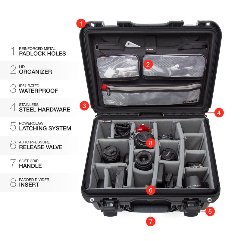 Waterproof Nanuk 933 Hard Case with Lid Organizer and Padded Divider - Black (933-6001)