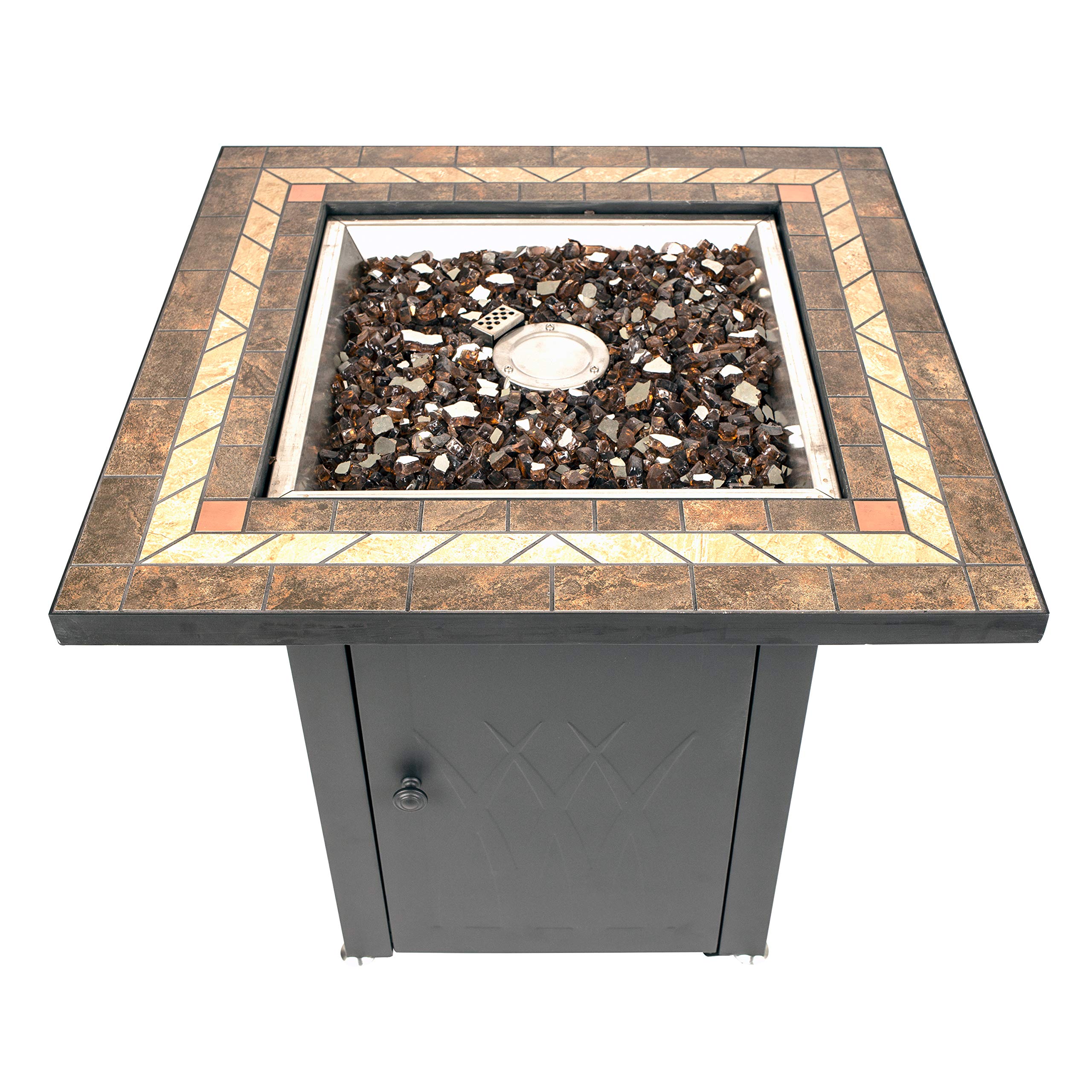 GHP Group Pleasant Hearth OFG824T Atlantis Table Gas Fire Pit, Matte Black/Tile Top