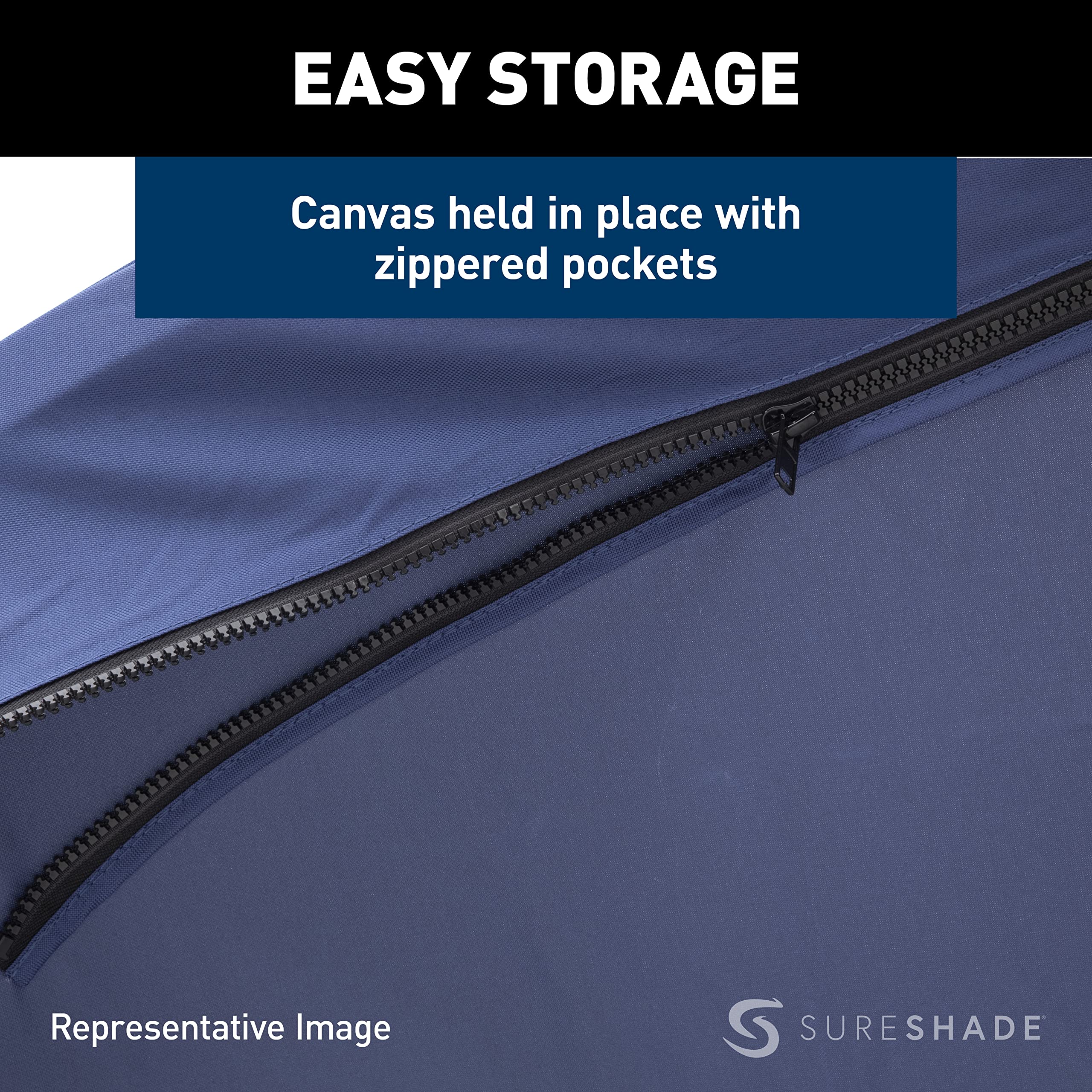 Power SureShade Pontoon Bimini Top - Black Anodized Frame, Navy Fabric
