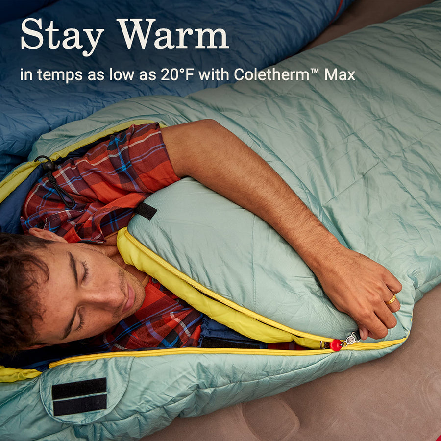 Coleman Big Bay Cold-Weather Sleeping Bag 0/20/40°F, Adult Mummy Sleeping Bag with Headrest, Foot Ventilation, & Storage Sack, Big & Tall Options