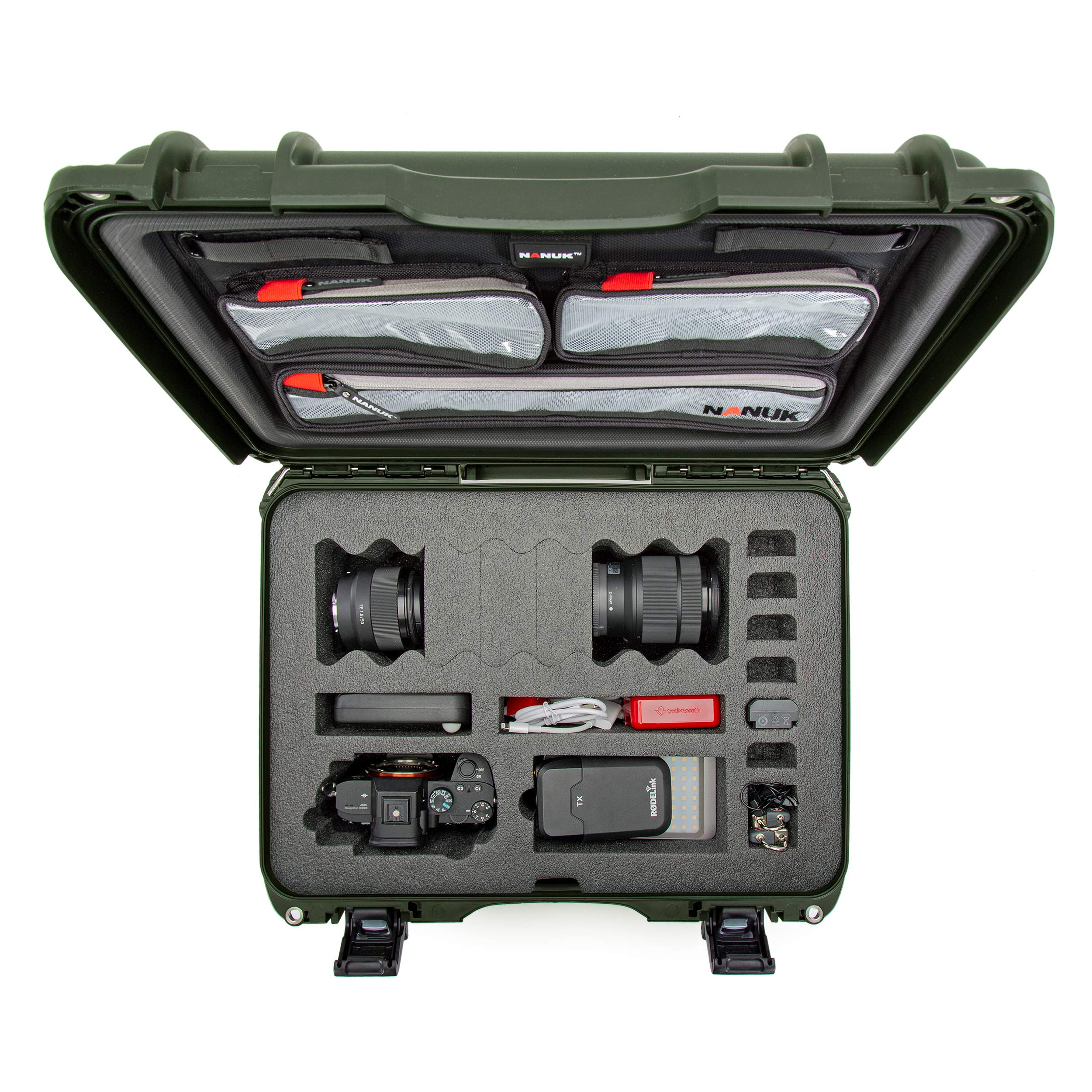 925 Nanuk Waterproof Carry-on Hard Case with Lid Organizer and Padded Divider - Olive,Multi,925-6006