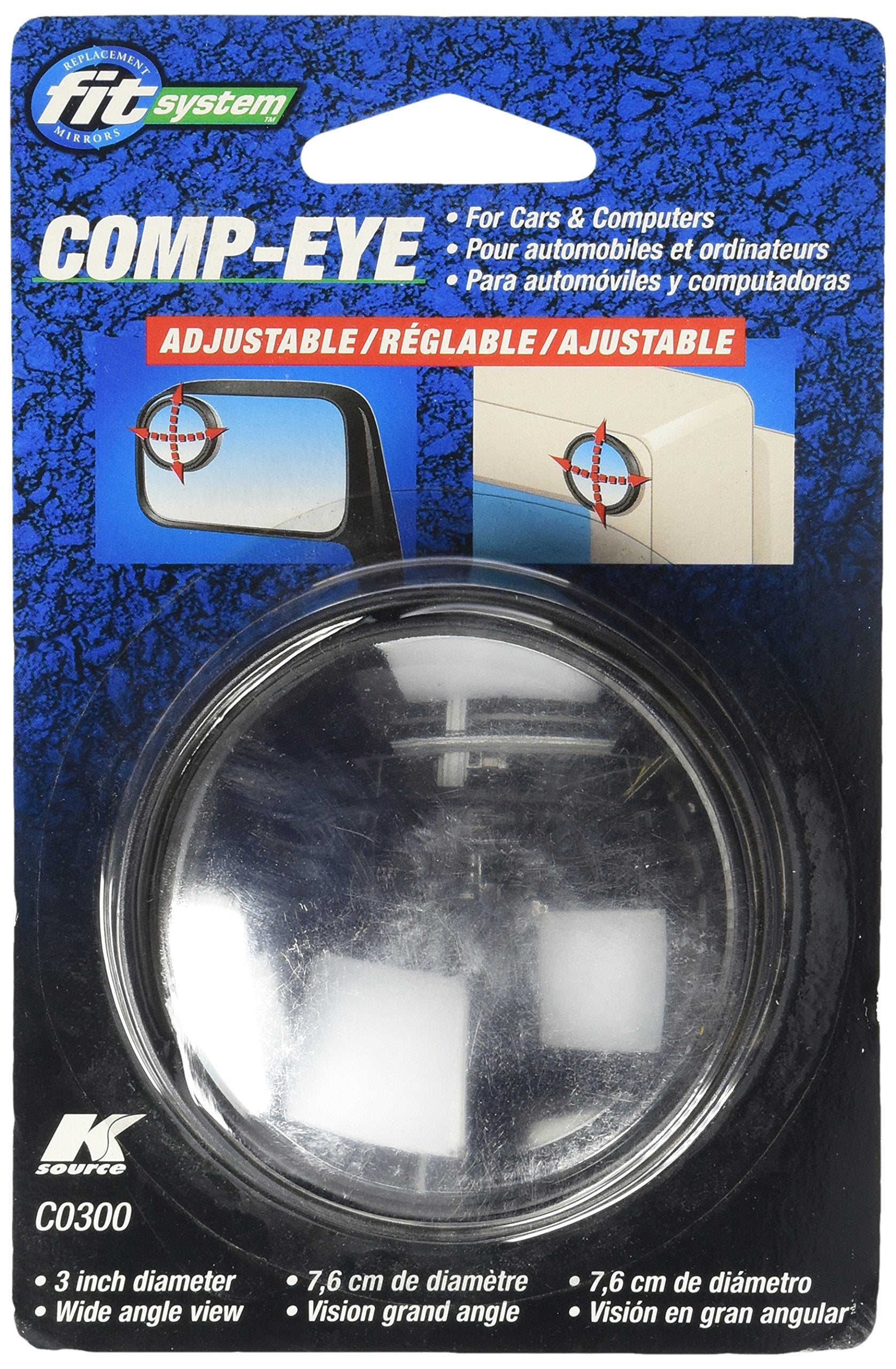 K Source 3" Round Fit System, Adjustable Spot Mirror, Convex Glass for Wider Rear View, Universal Fit for Cars, SUVs, Trucks