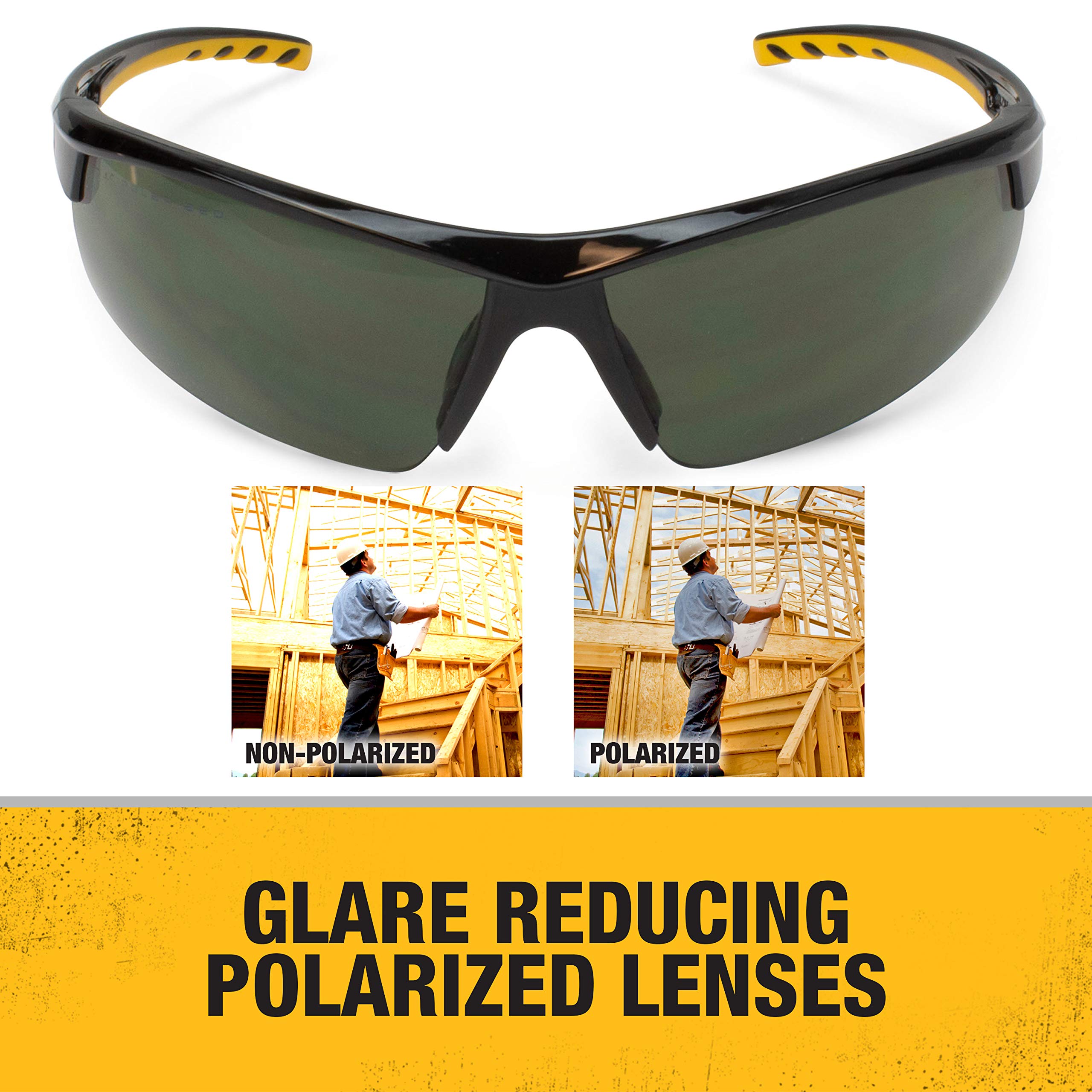 DEWALT Polarized DPG99 HDP™ Safety Glasses – ANSI Z87.1+ Rated Protective Eyewear with Rubber Temples, Adjustable Nosepiece, Neck Cord & Carry Bag