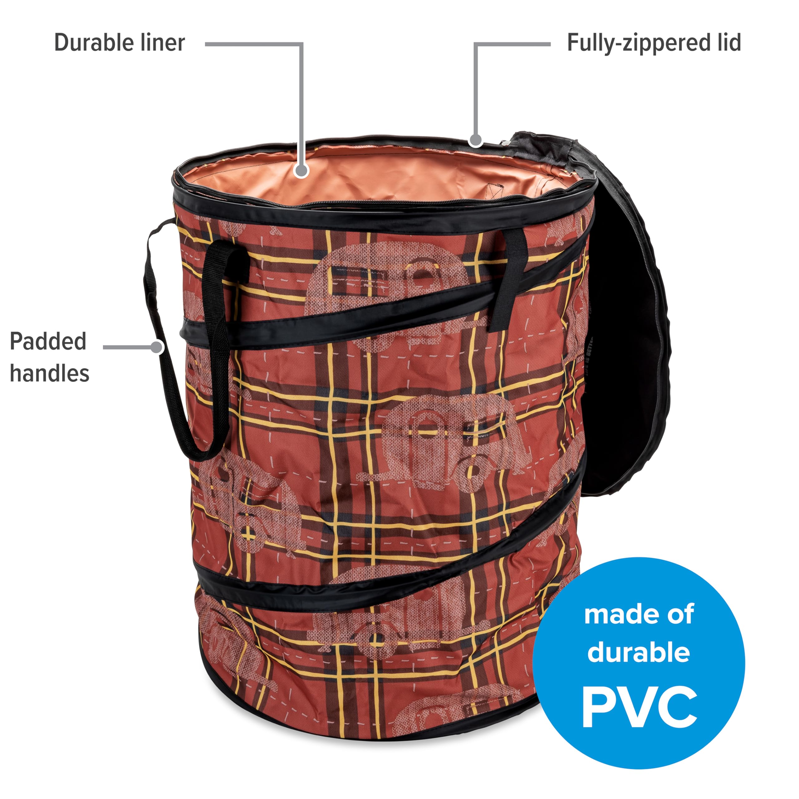 Camco Utility Container Pop-Up - Use as Collapsible Trash Can When Camping - Holds 30-Gallon Kitchen-Size Trash Bags - 2-Ft Tall & Collapses for RV Storage and Organization (53489)