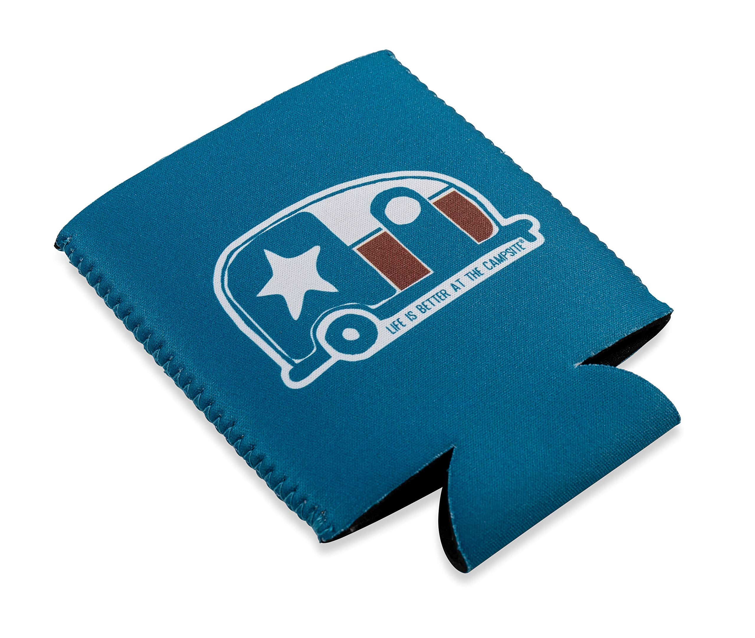 Camco Can Sleeve Life is Better at The Campsite - Keeps Your Beverage Cold - Fits 12 oz. cans - Features a Texas Flag Mini Camper Design (53372)