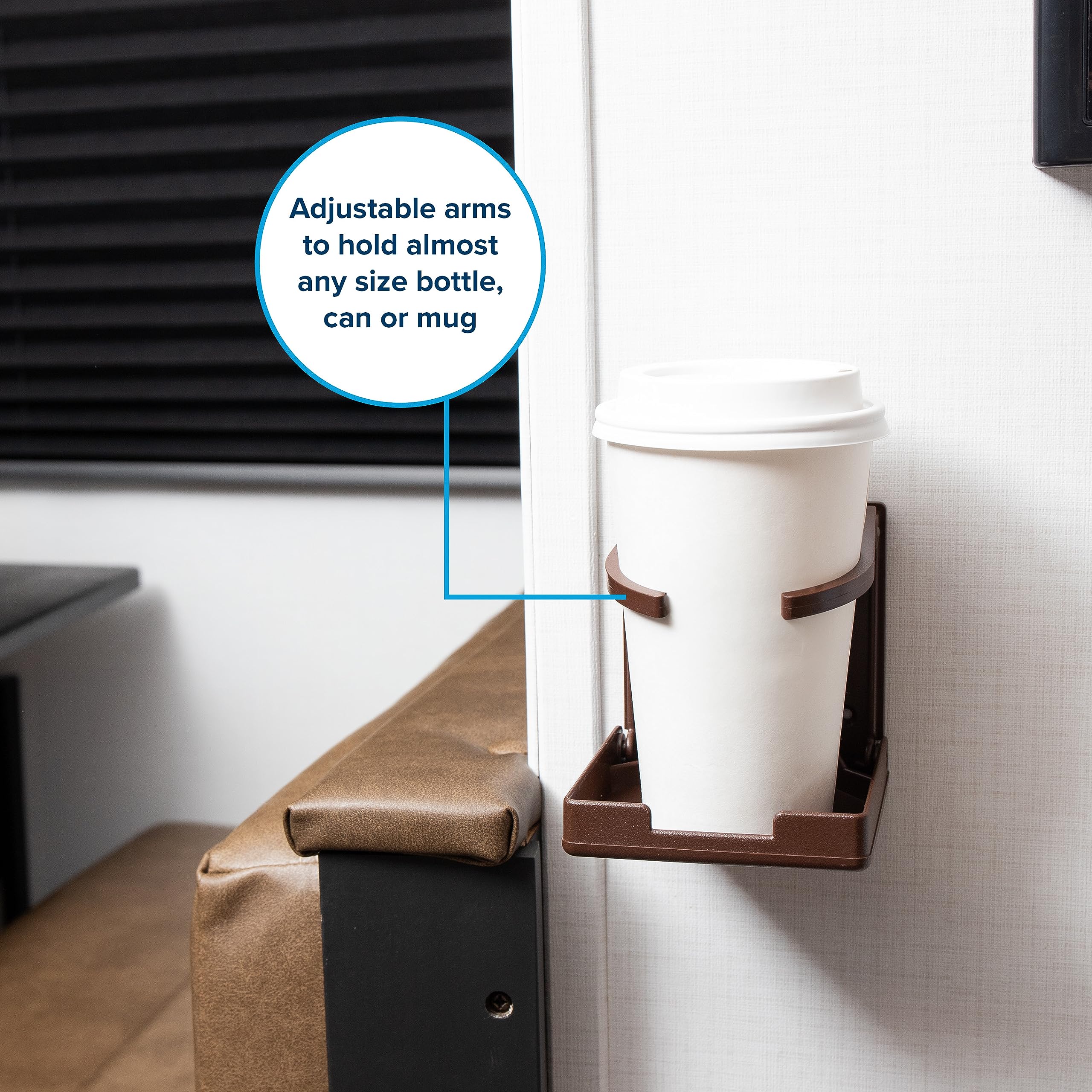 Camco Drink Holder Camper/RV - Features Adjustable Space-Saving Design & Holds Almost Any Size Mug, Cup, Bottle or Can - Extra Cup Holder for Cars, Trucks, RVs, Vans, Boats, and More - Brown (44043)