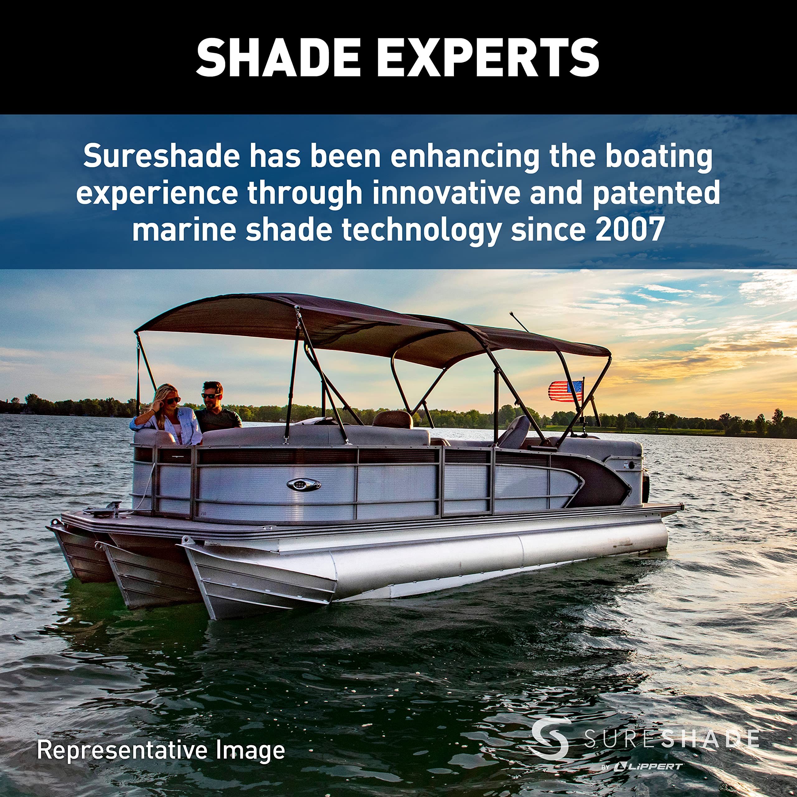 Pontoon Power Bimini Top SureShade fits 92-102" W, Clear Anodized Aluminum Frame, 10' Marine-Grade Canvas, Rail Mounted Controller, Bluetooth® Capability, Quick Connect Install, Beige – 2024050709