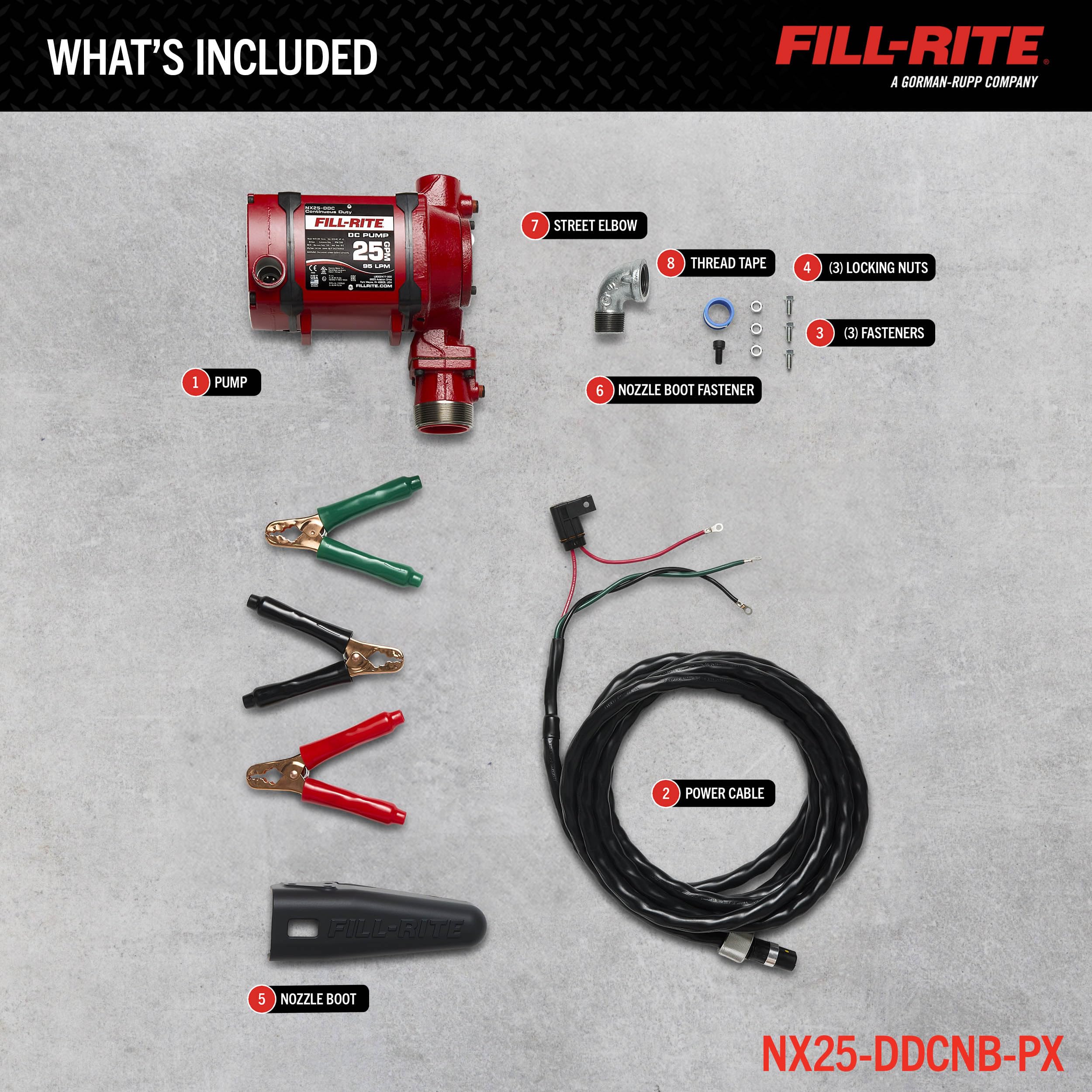 25 GPM Fuel Transfer Pump Fill-Rite 12/24V DC - Energy-Efficient Pump for non stop Operation - Pump Only - NX25-DDCNB-PX