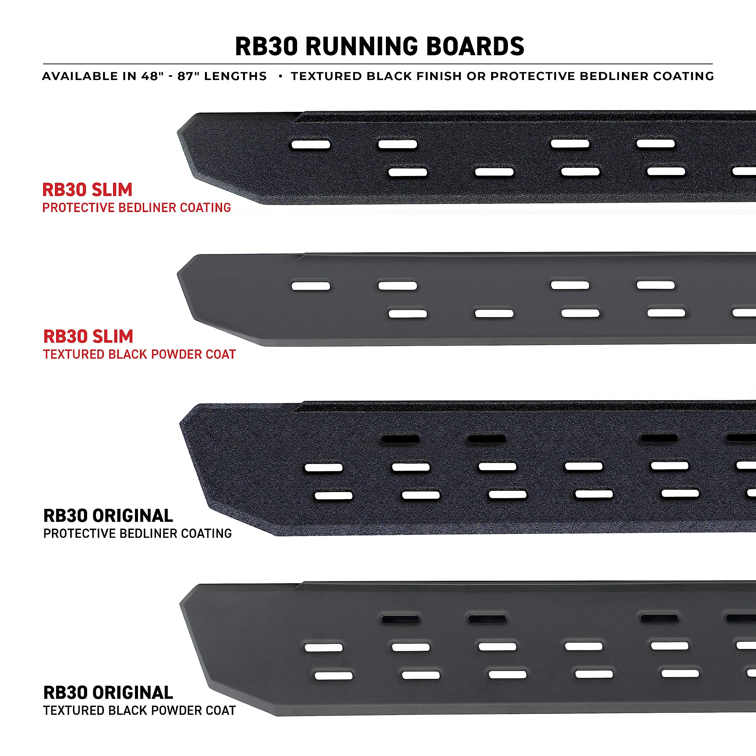 RB30 Slim Line Running Boards Go Rhino | 87", Galvanized Steel, Protective Bedliner Coating | 69600087ST