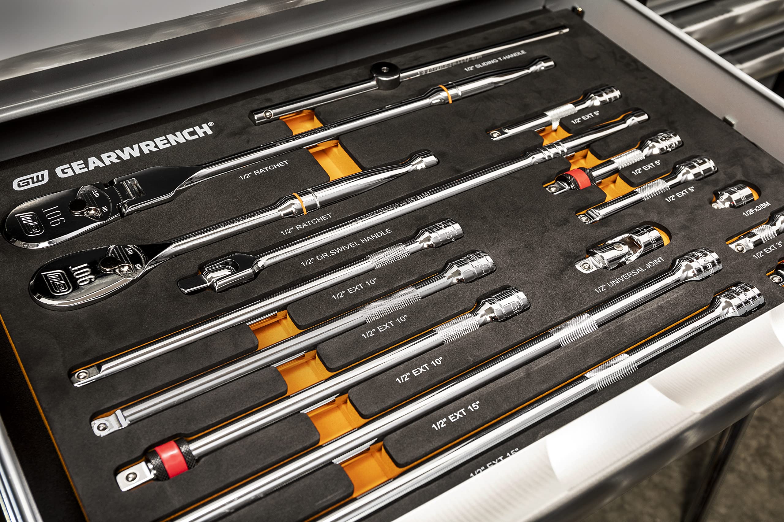 16 Piece GEARWRENCH 1/2" 90T Ratchet & Drive Tool Set with EVA Foam Tray - 86522