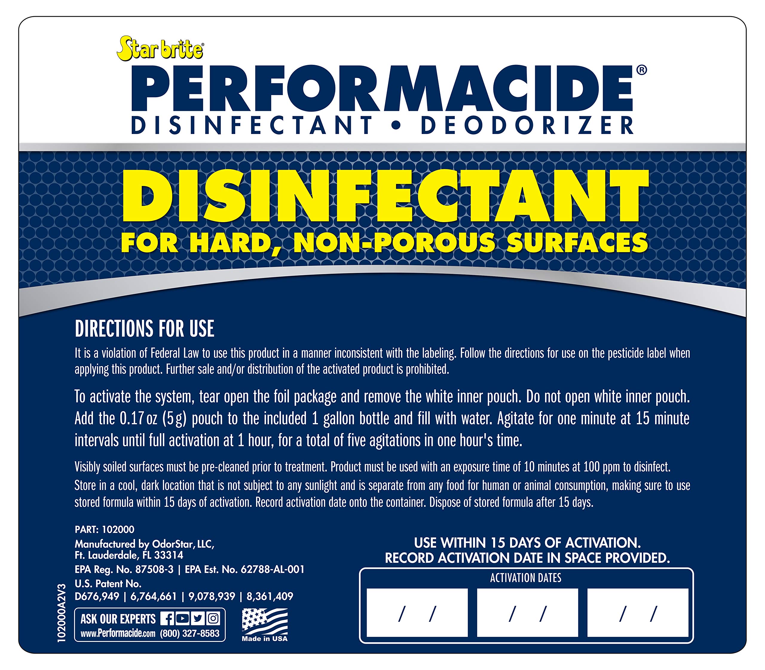 Disinfectant PERFORMACIDE - Kills COVID-19 Virus in 30 Seconds - No Rinse, No Wipe, No Residue - Just Add Water - Gallon Kit with 3 Refill Pouches & Sprayer (102000)
