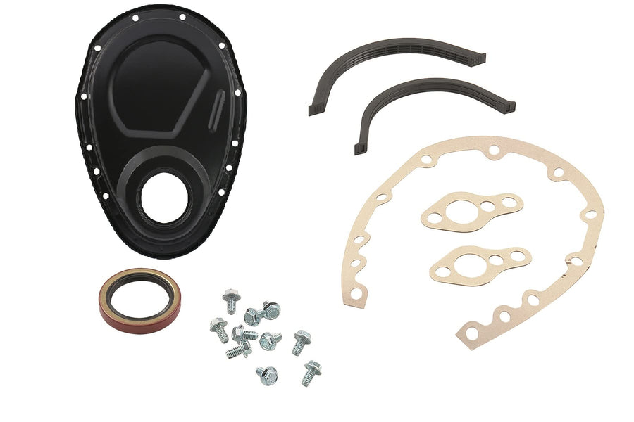 Flat Black Mr. Gasket 4590BP Timing Cover Kit for Small Block Chevy