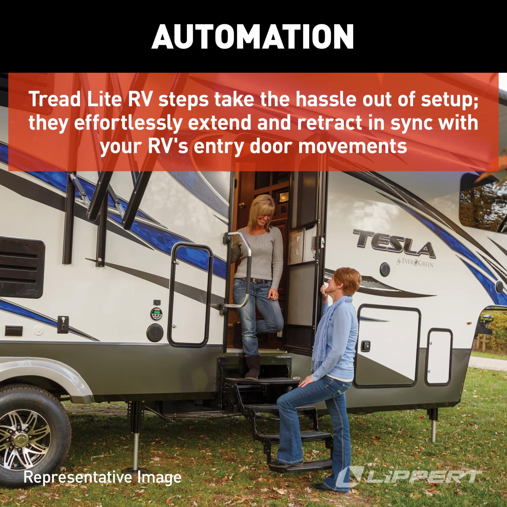 Lippert Components 24" Single Treadlite Power RV Step with Switch and Harness , Black 353542