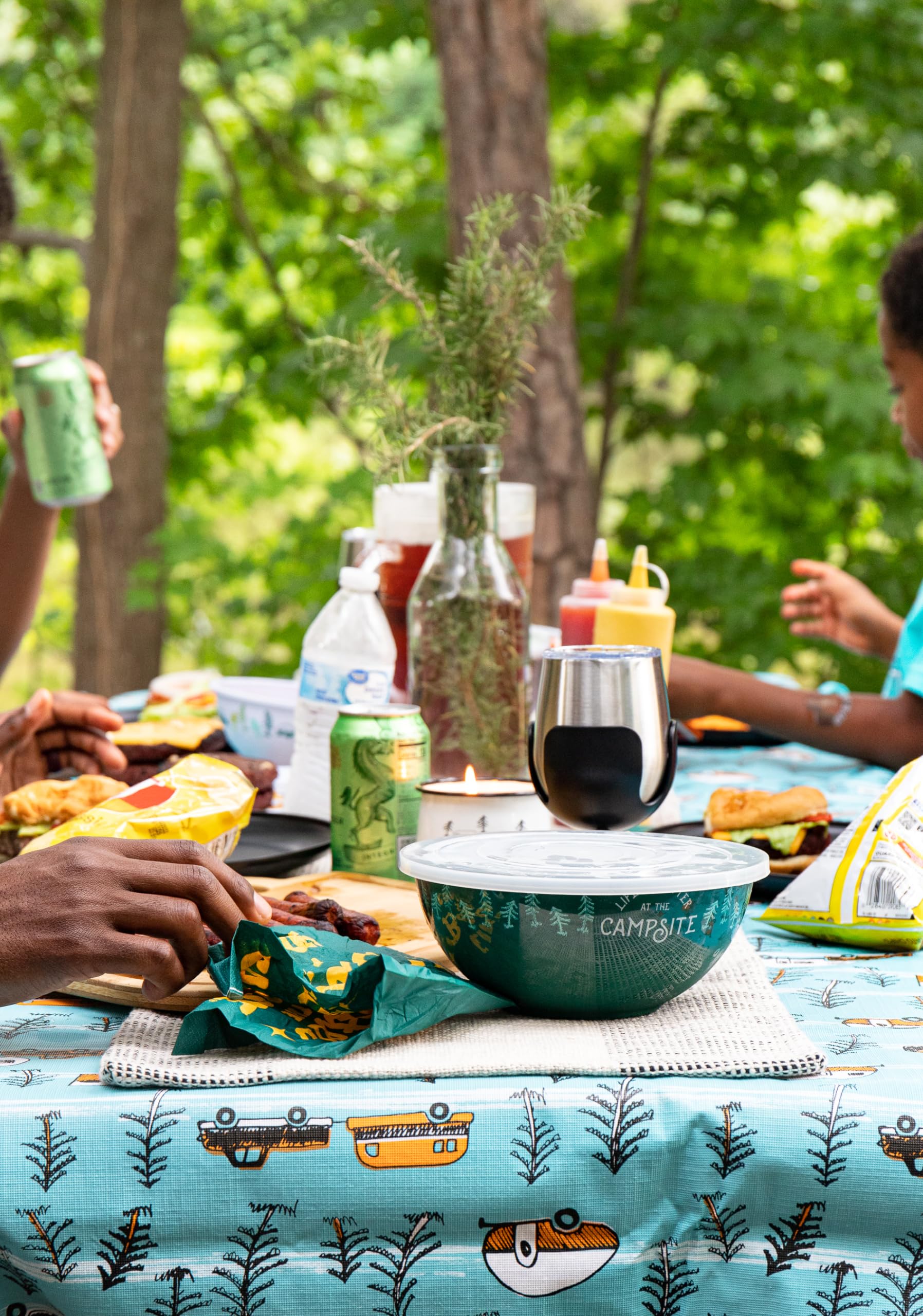 Camco Wine Tumbler Life is Better at The Campsite | Heavy Duty Double Wall Vacuum Insulation | Crafted of 18/8 Stainless Steel | Features Removable Black Stems | 2-Pk, 8-oz/Each (53485)