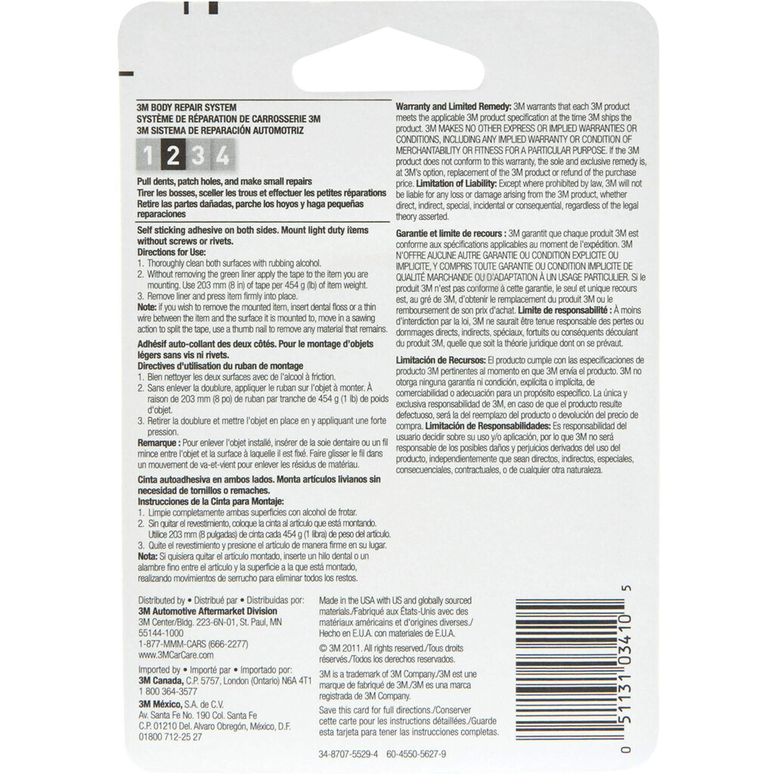 3M 03410 Mounting Tape, 1/2 in x 75 in