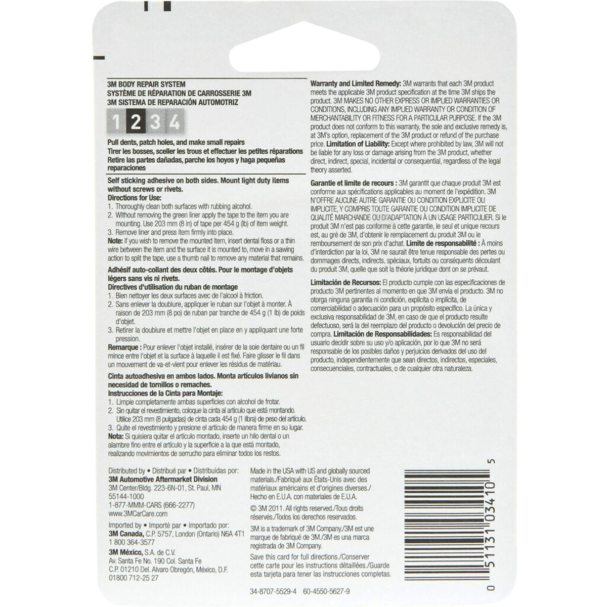 3M 03410 Mounting Tape, 1/2 in x 75 in