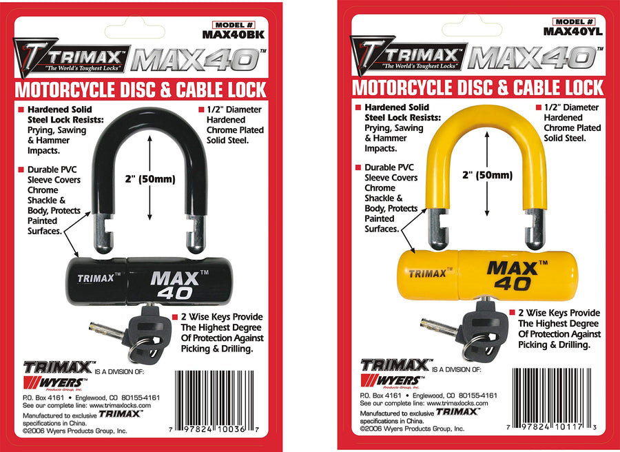 Motorcycle Disc U-Lock Trimax MAX40YL - Yellow with Yellow PVC Shackle