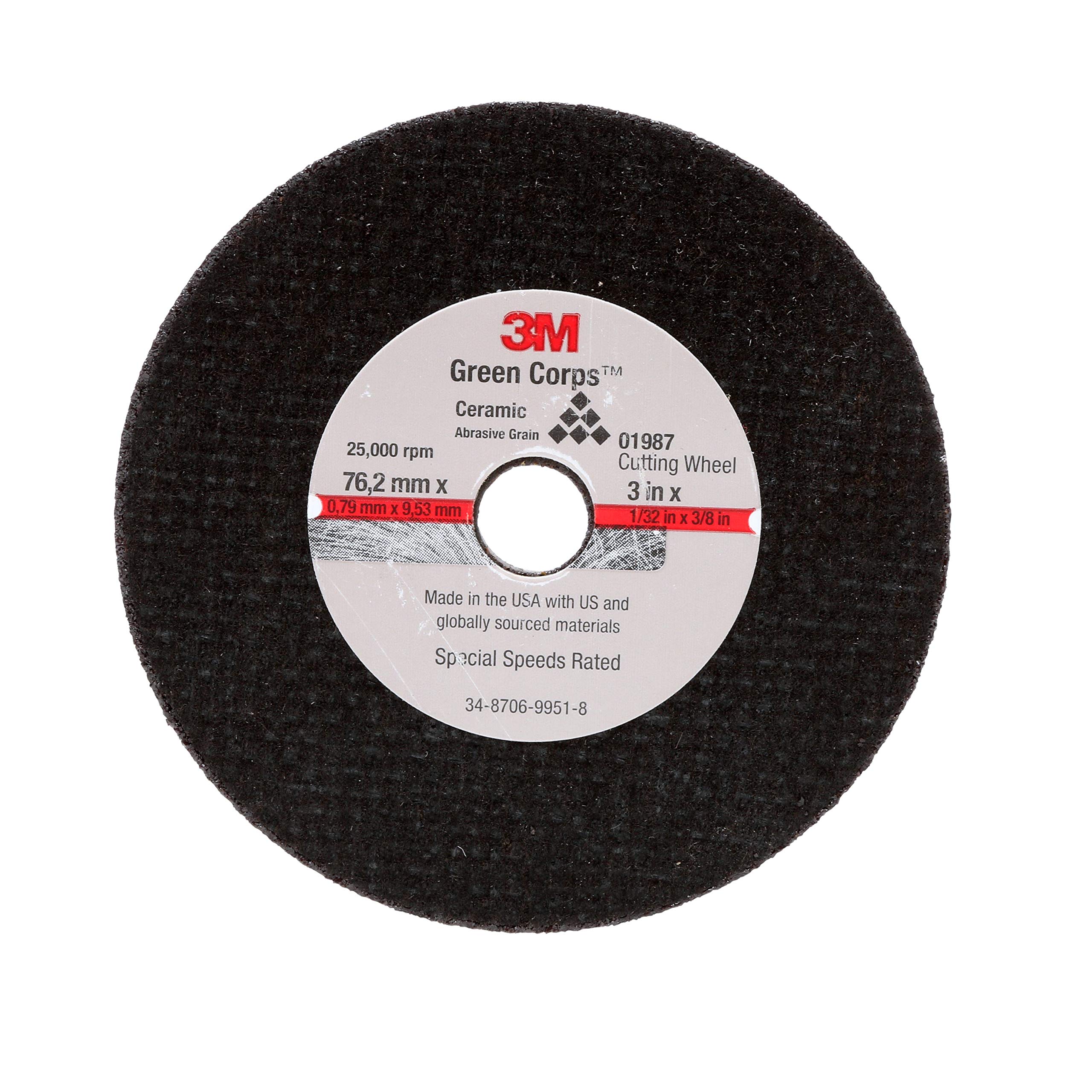 3M Cut-Off Wheel General Purpose, 01987, 3 in x 1/32 in x 3/8 in, 50 per case