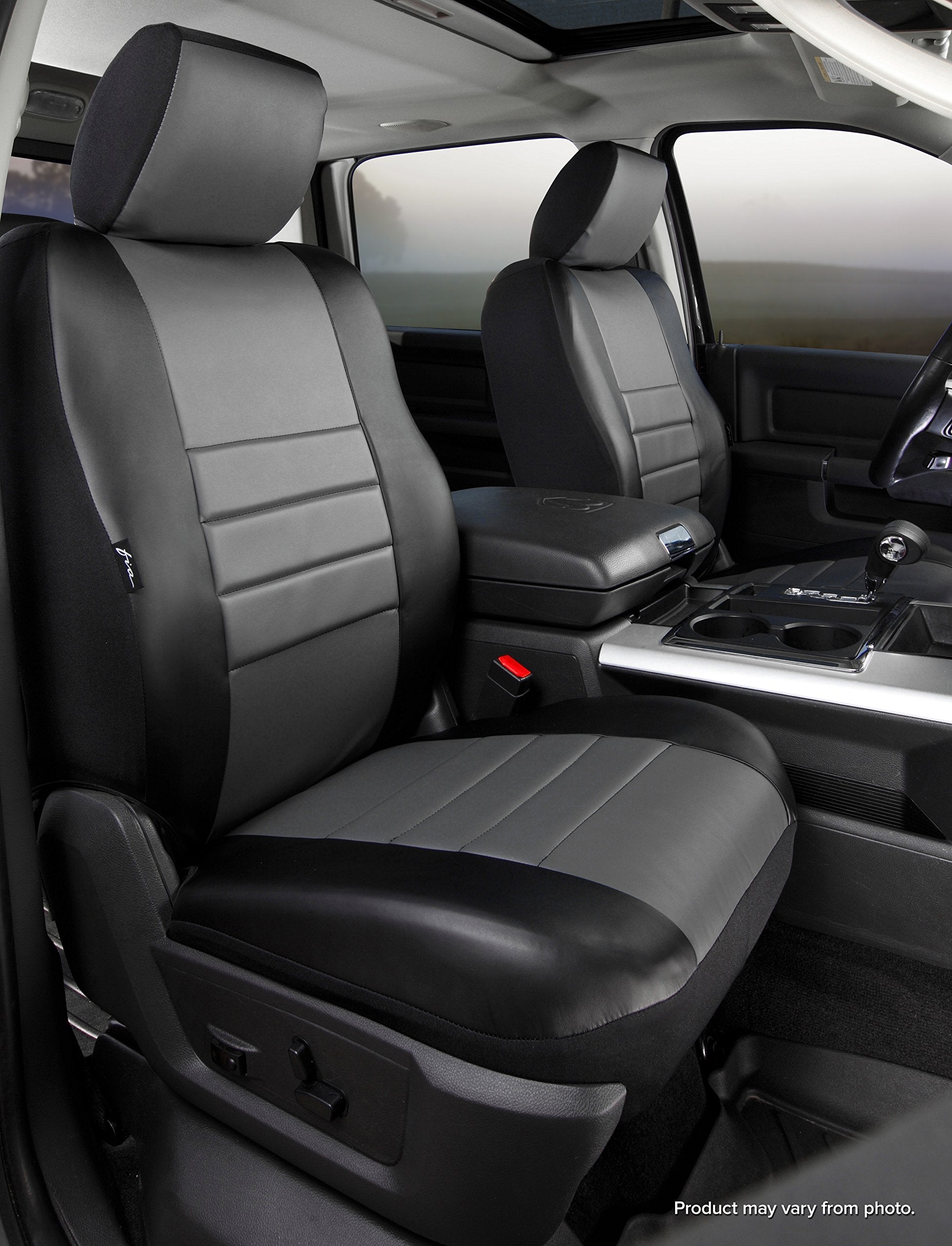 Fia Gray SL69-48 Custom Fit Front Seat Cover Bucket Seats - Leatherette (Black w/Gray Center Panel)