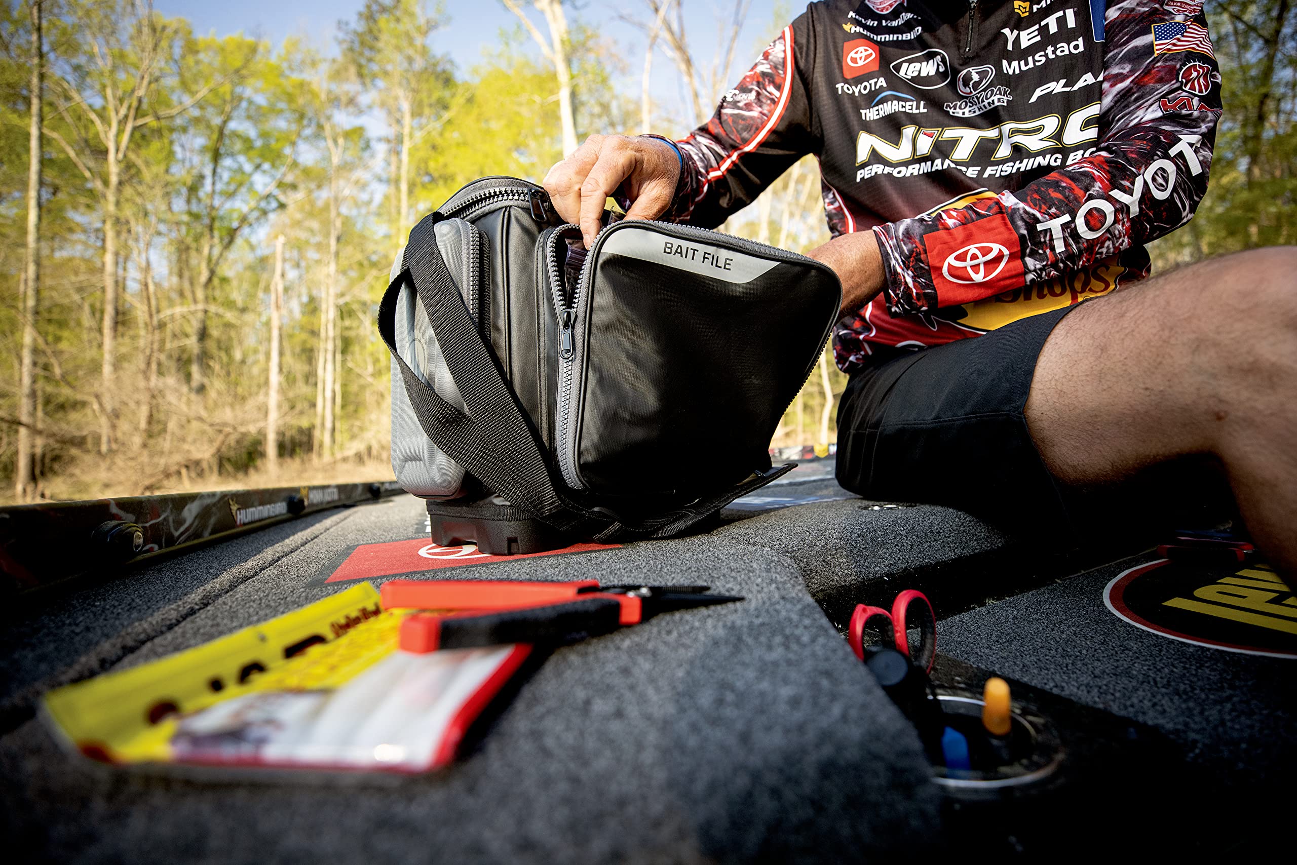 Plano 3600 KVD Signature Series Tackle Bag, Black with Red Stitching, Includes 3 Stowaway Utility Boxes, Customizable Fishing Storage, Water-Resistant TPE Coated Fabric