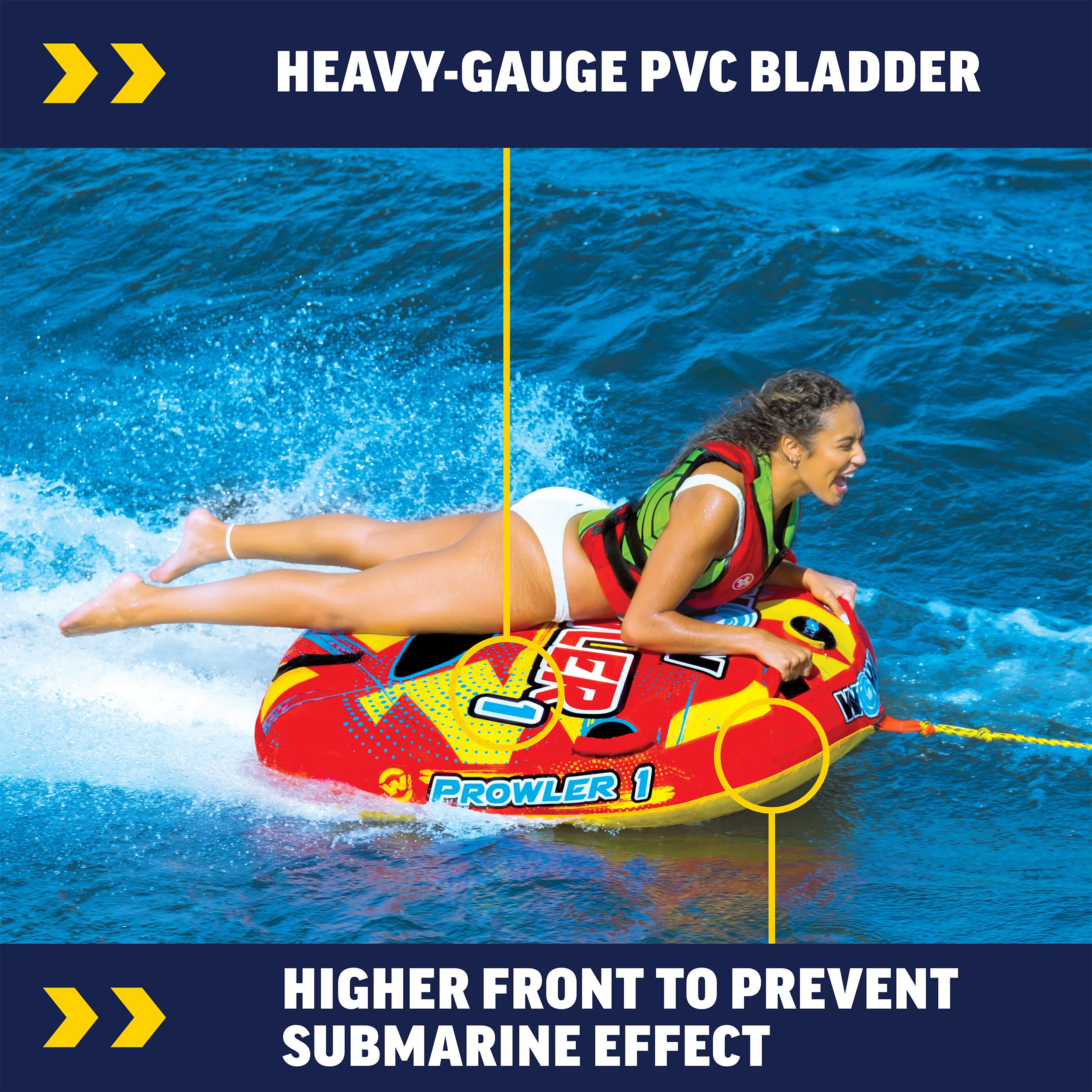 Prowler WOW Sports Starter Kit, 1 Person Boating Tube, 12v High Speed Air Pump, & 1K Tow Rope