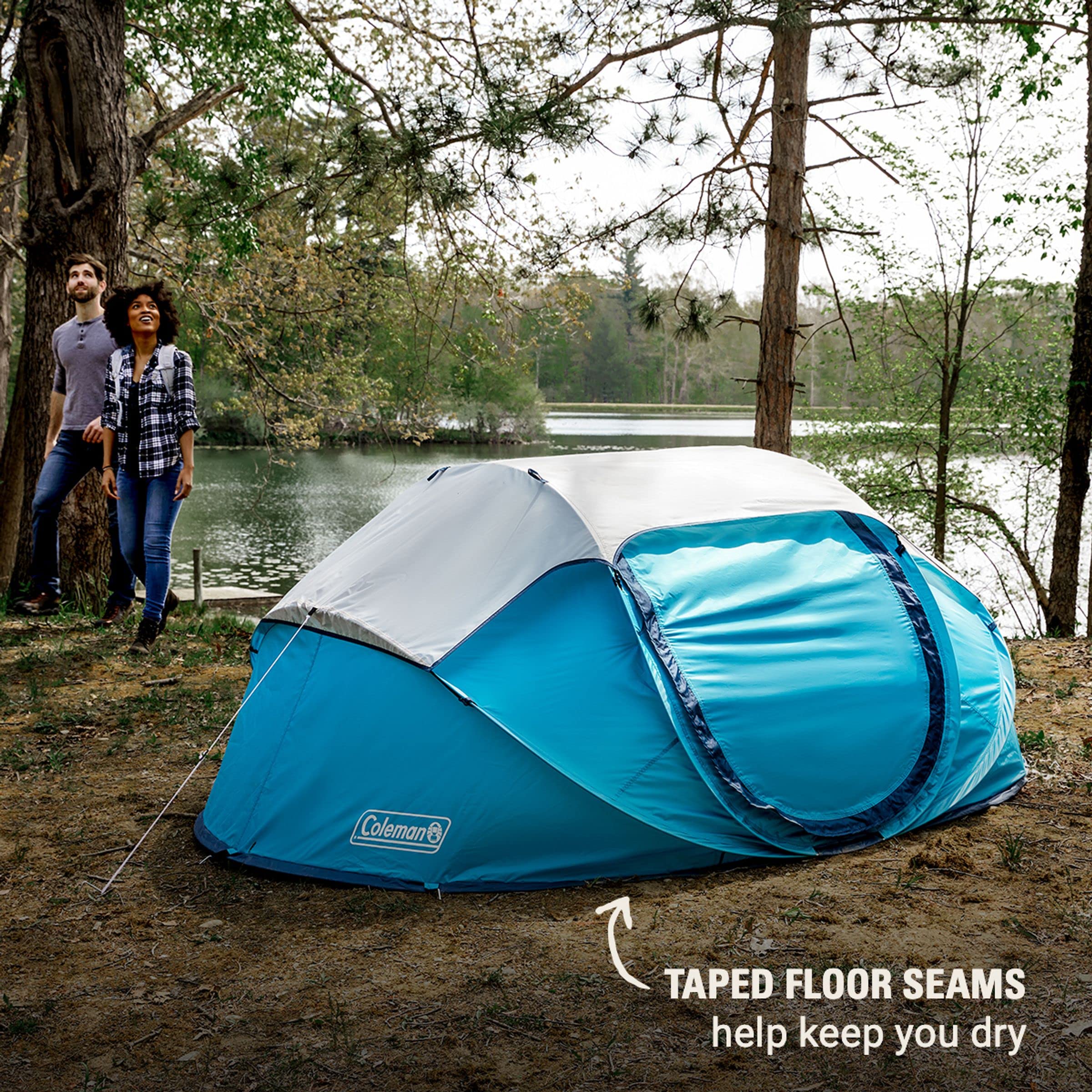 Pop-Up Coleman Instant Tent Sets Up in 10 Seconds, Portable & Lightweight 2/4 Person Weatherproof Camping Tent with Adjustable Rainfly
