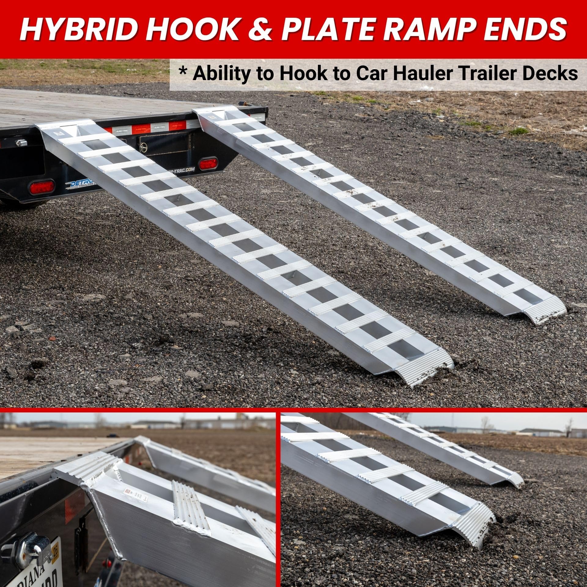 Heavy Duty GEN-Y Aluminum Loading Ramps - Set of 2, 7 Foot Long x 14 Inches Wide, 6000 lbs Capacity, Hybrid Hook and Plate Ends, Serrated Cross Rungs for Maximum Traction