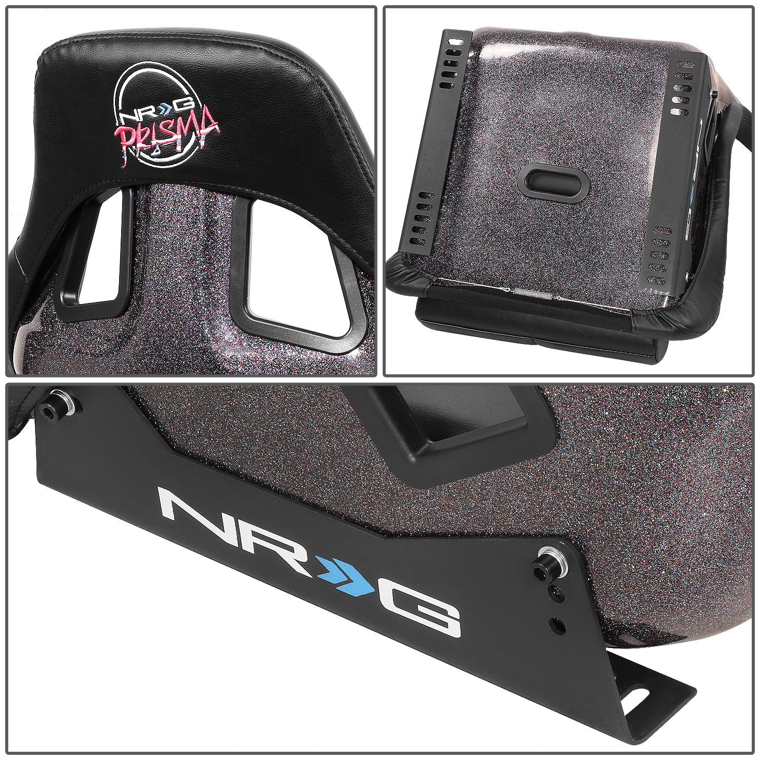 Bucket Racing Seat NRG Innovations FRP-302BK-V Double Layer FRP Black Vinyl Wrapped Mixed-density Foam 5 Point Harness Compatibility