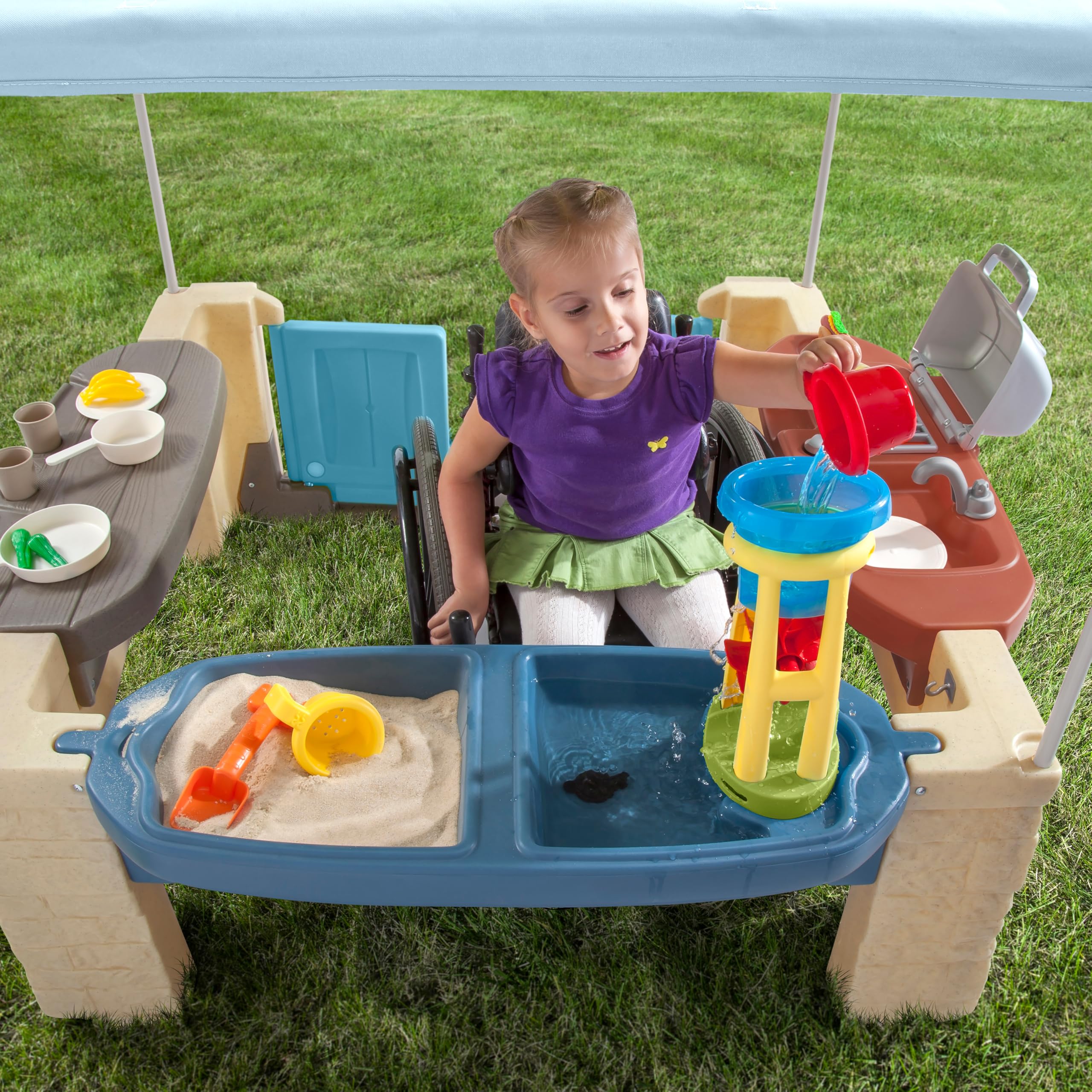 Step2 All Around Patio Playtime with Canopy Playset – Shaded Outdoor Playhouse for Kids with Realistic, Interactive Features, Room for Multiple Toddlers to Play – Dimensions: 60" H x 47.5" W x 47.5" D