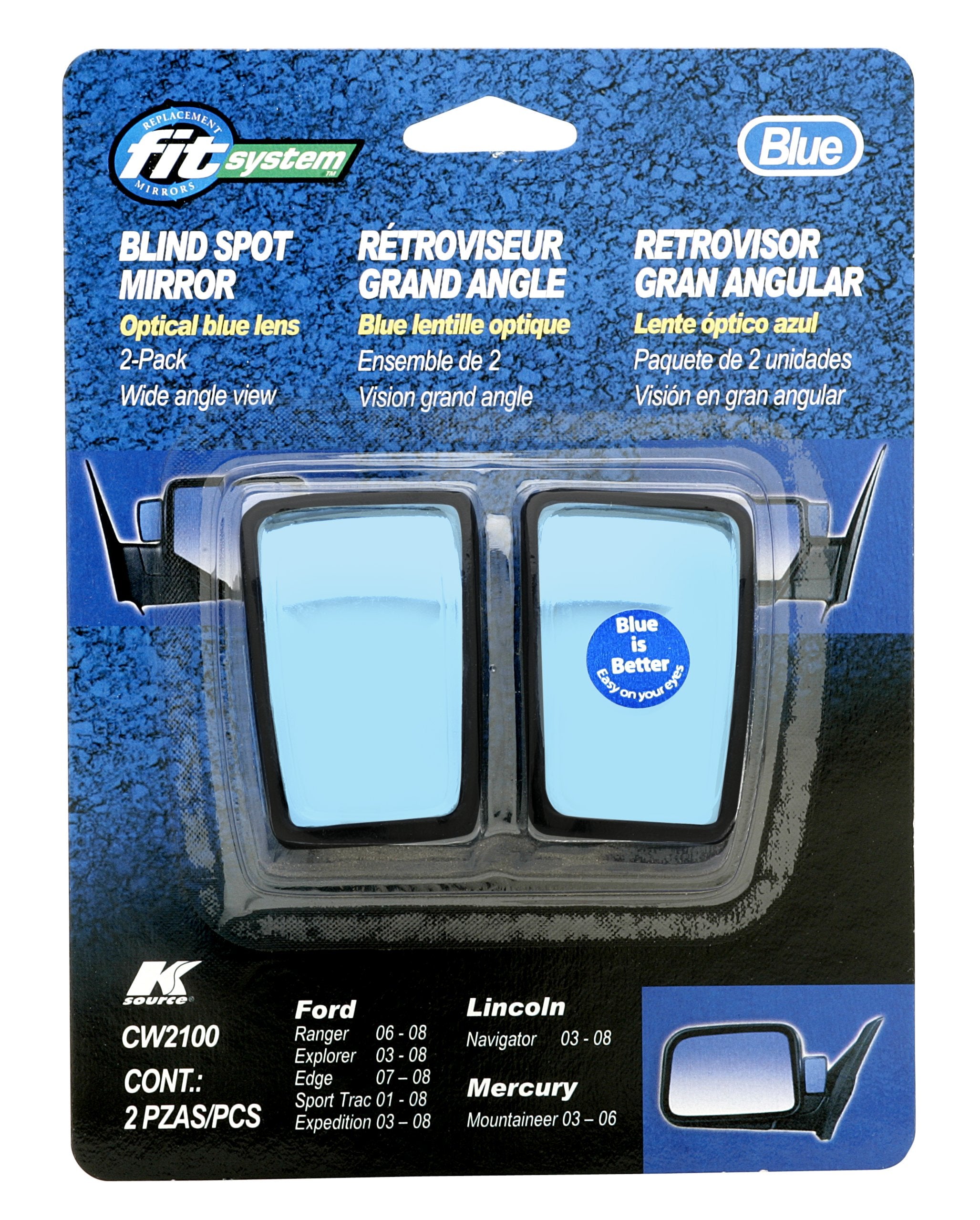 K Source 2001-2008 Ranger, Explorer, Edge Fit System Custom Blue Spot Mirror (2pcs), Anti-Glare OEM Replacement