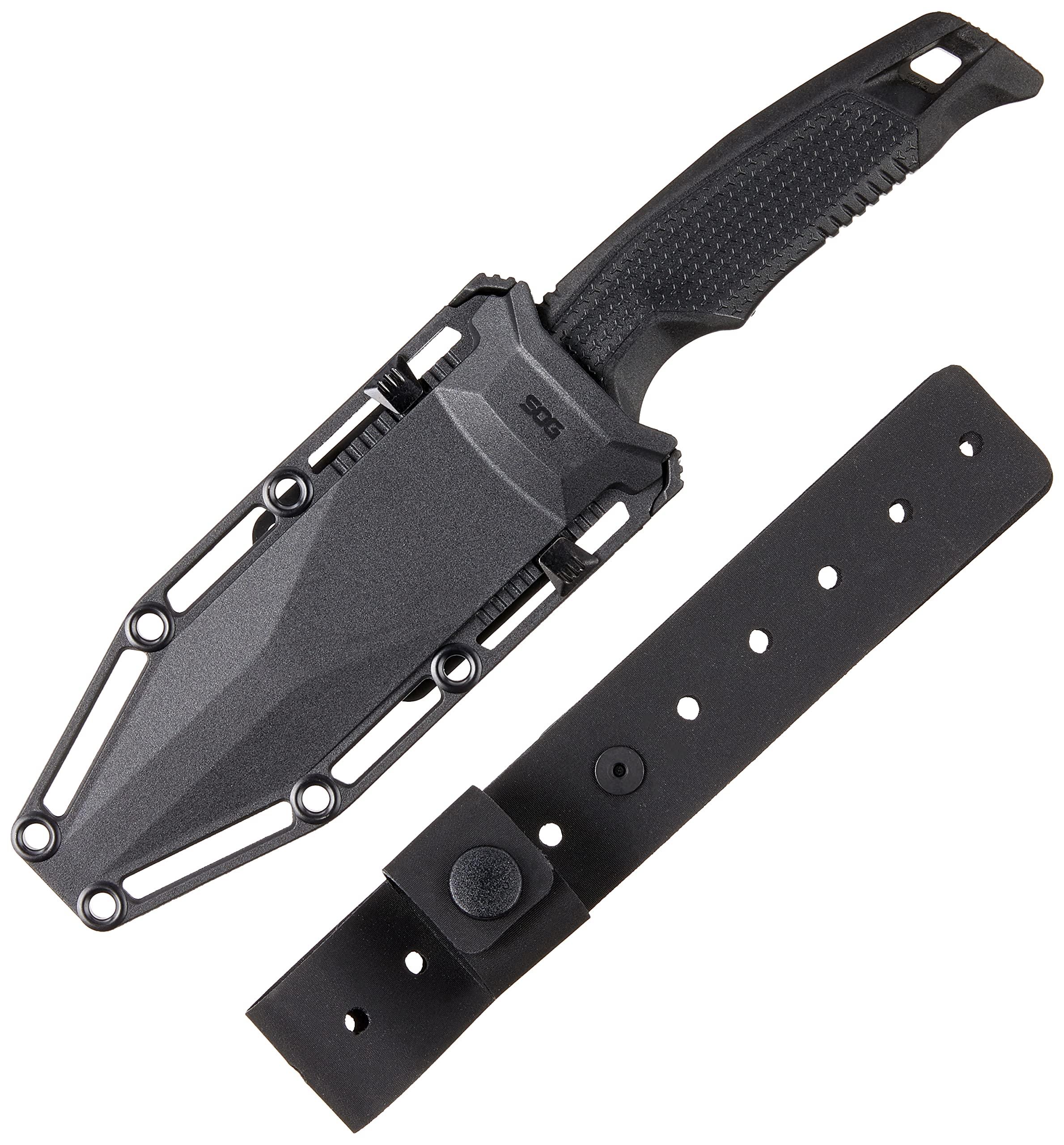 Recondo FX SOG Partially Serrated Fixed-Blade Tactical Duty Knife |Full-Tang CRYO 440C Stainless Steel Blade | Rubberized Grip, Black