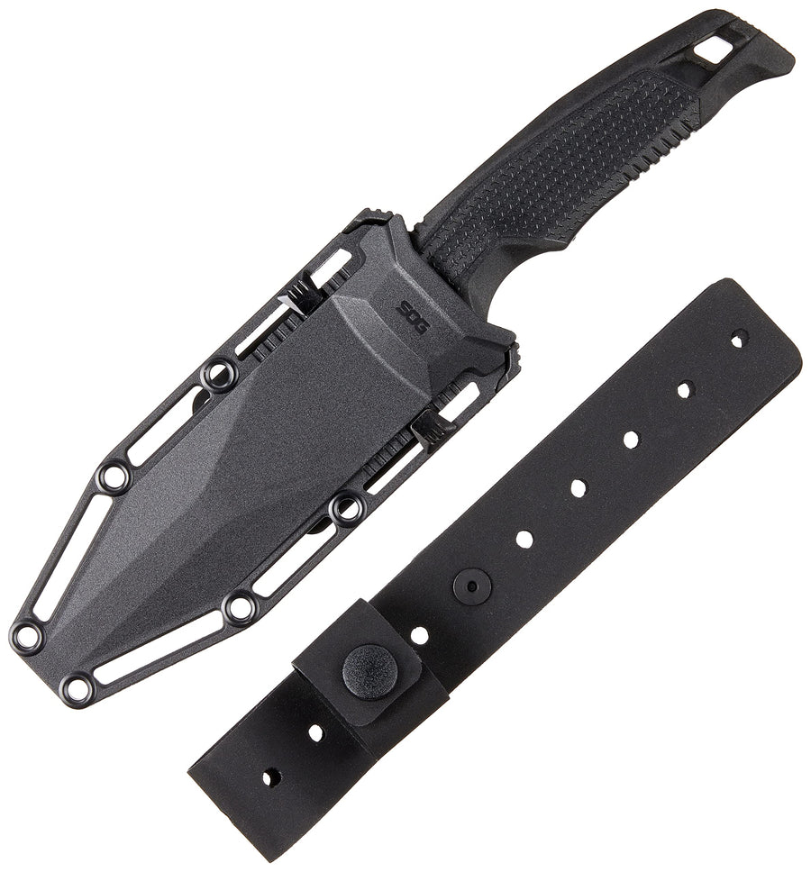 Recondo FX SOG Partially Serrated Fixed-Blade Tactical Duty Knife |Full-Tang CRYO 440C Stainless Steel Blade | Rubberized Grip, Black