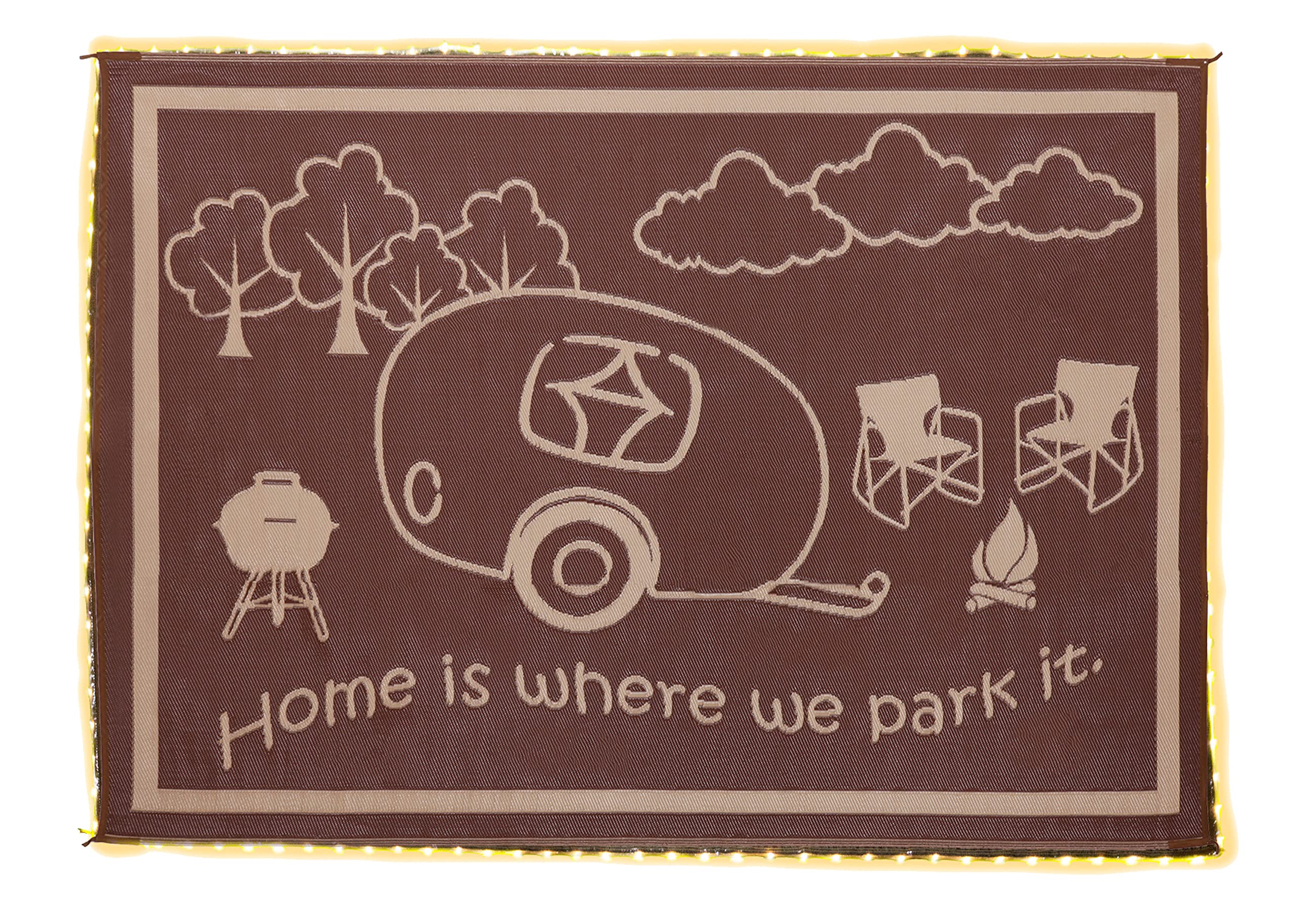 Camping Stylish LED Illuminated Patio Mat - Reversible RV Home Mat, Brown/Beige with LEDs Light, 8x11