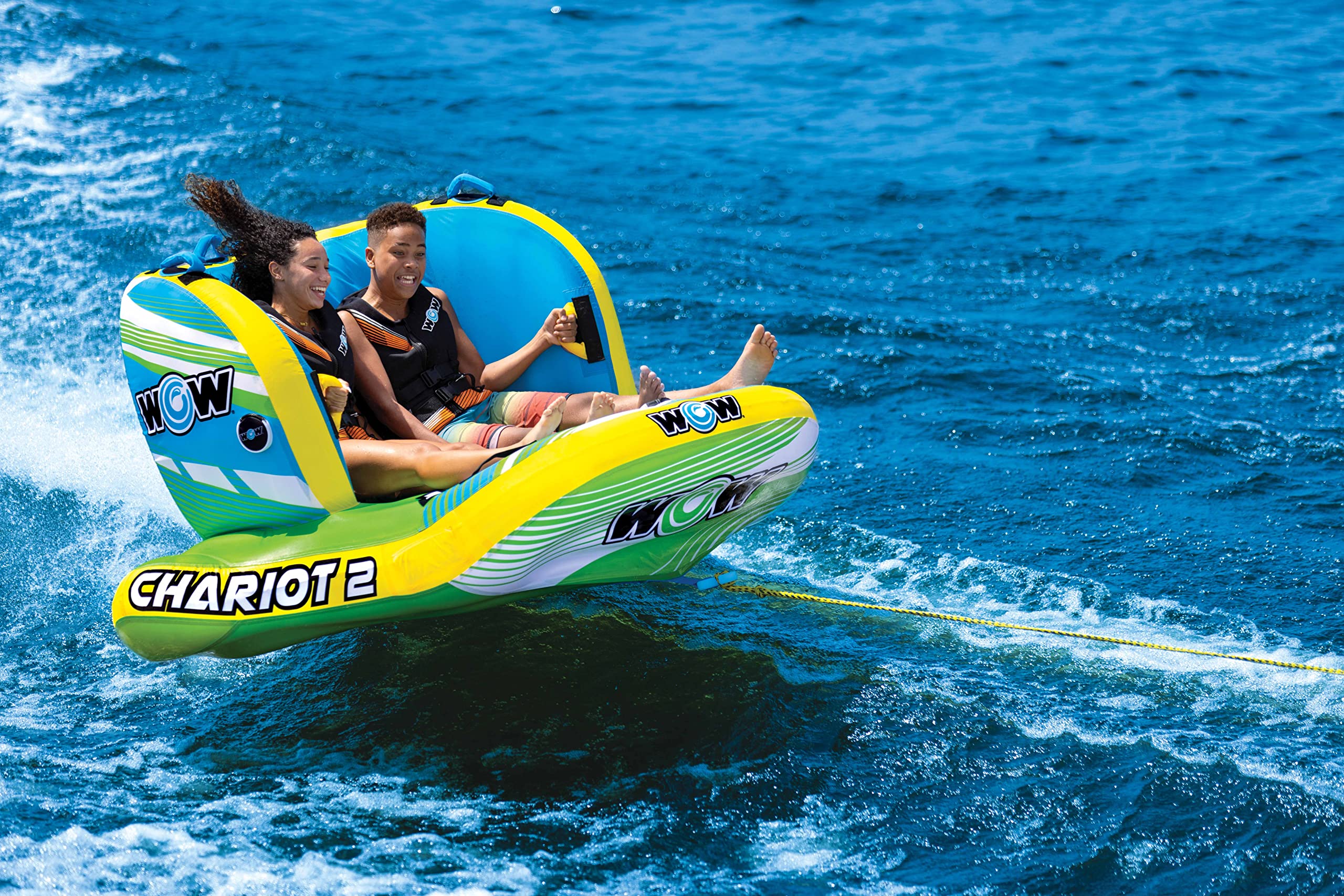 WOW Sports 2 Towable Tube Chariot for Boating - 1 to 2 Person Towable - Standing Tubes for Boating - Front and Back Tow Point
