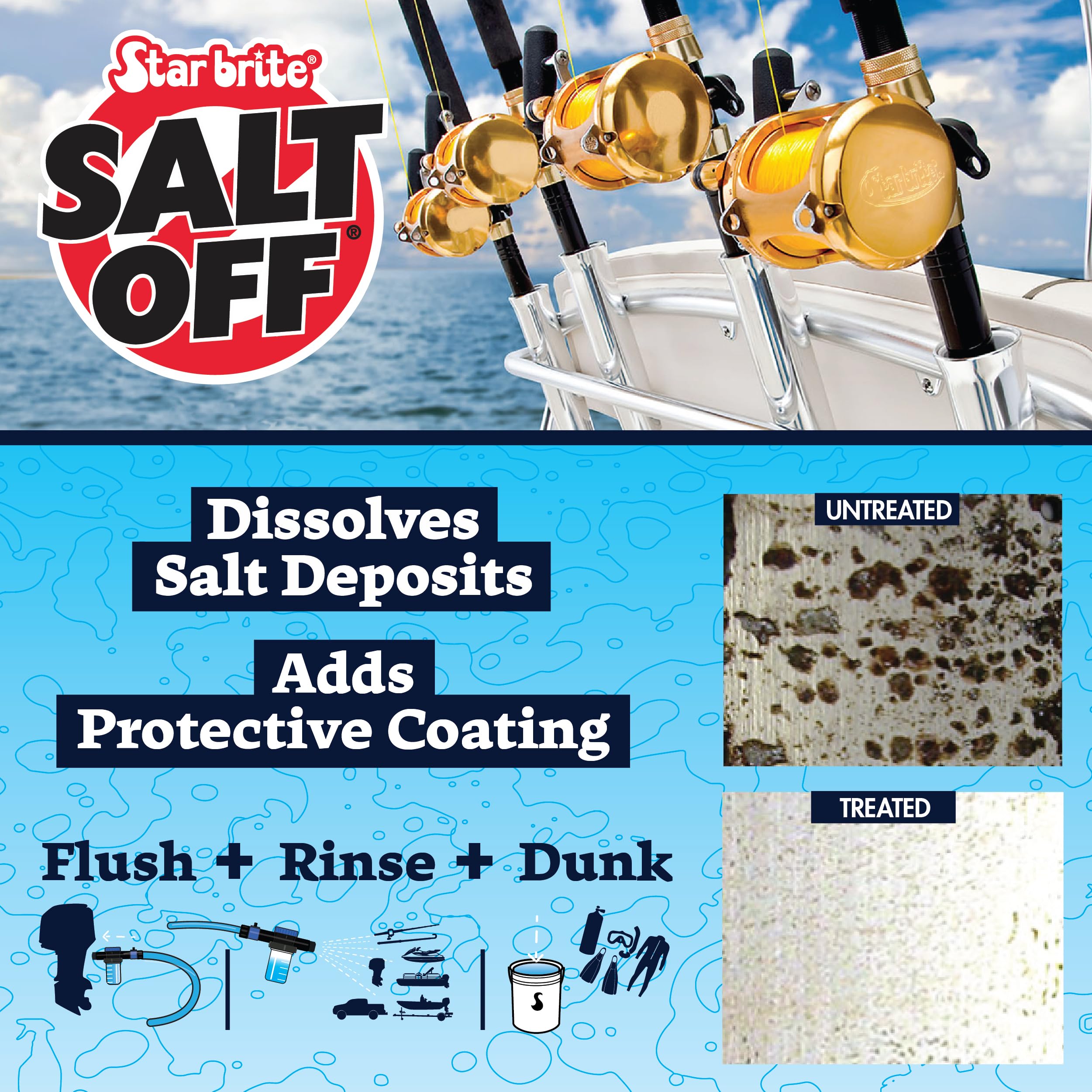 Salt Off Kit STAR BRITE – Applicator & 32 OZ Concentrate for Marine Engine Flush & Salt Removal on Boats, Trailers, Fishing Gear, Dive Equipment, and More